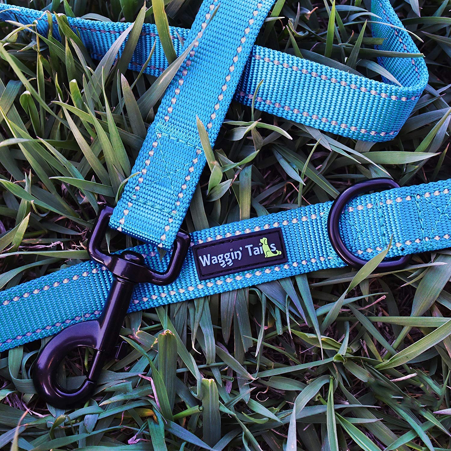 Wagtime Club Soft &Thick Dual Handle 6Ft Dog Leash, Premium Nylon Double Padded Handles For Medium, Large Or Xlarge Dog (Reflective Bright Blue)