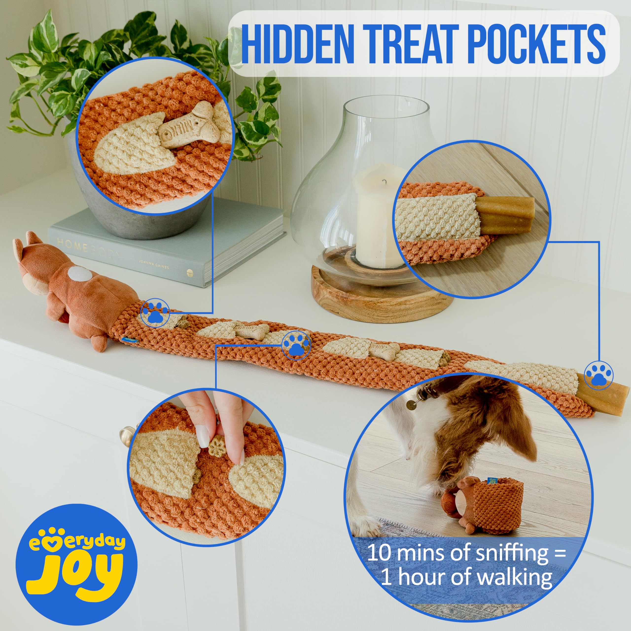 Everyday Joy Crinkle Dog Toy Plush Toy - Long Tug-Of-War Squeaky Dog Toy Boredom Buster Toys With Snack Pockets - Durable Enrich