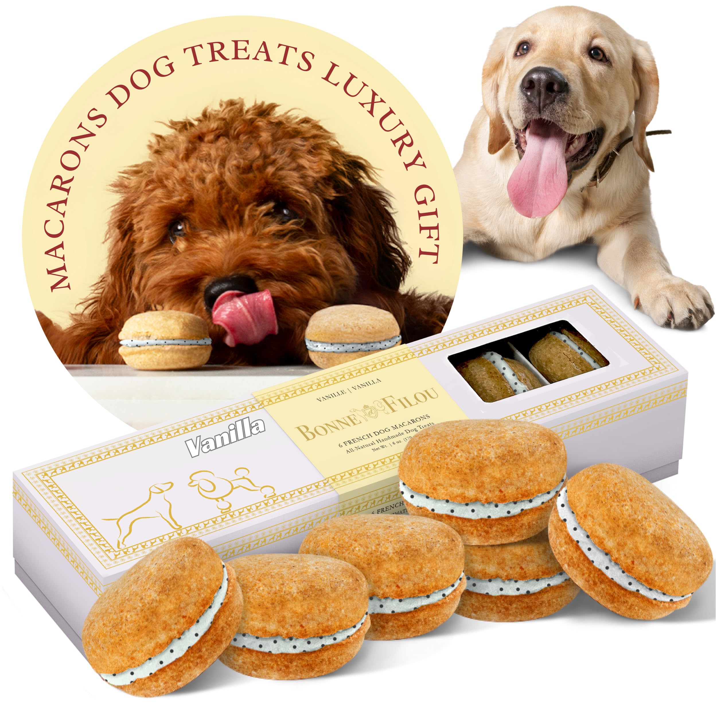 Bonne et Filou Dog Treats Vanilla Cupcakes, Dog Birthday Gift for Medium to Large Breed - Gourmet Macaron Cakes, Healthy & Delic