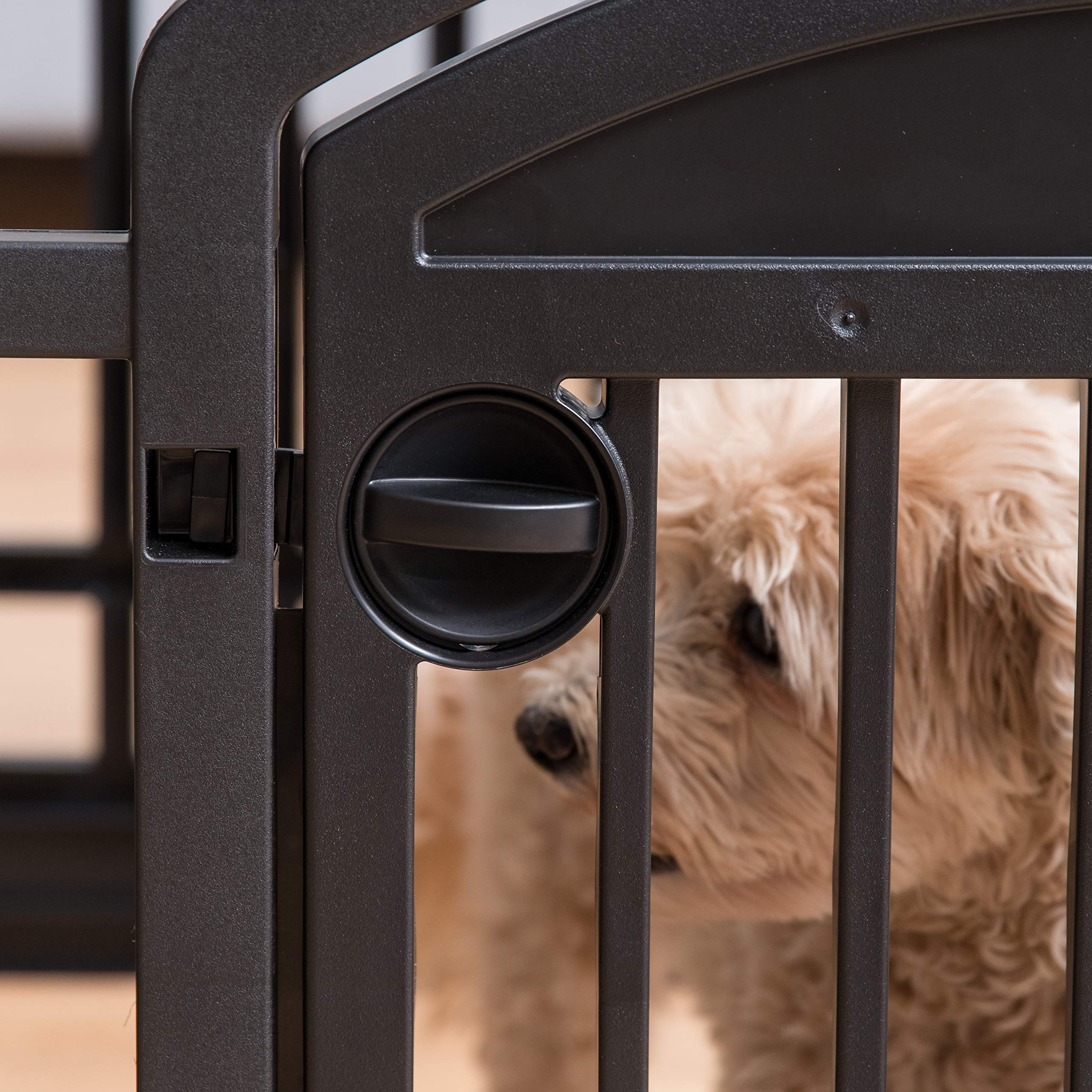 Iris Usa 24' 4-Panel Pet Playpen With Door, Dog Playpen For Puppy Small Dogs Keep Pets Secure Easy Assemble Easy Storing Customizable Non-Skid Rubber Feet, Black