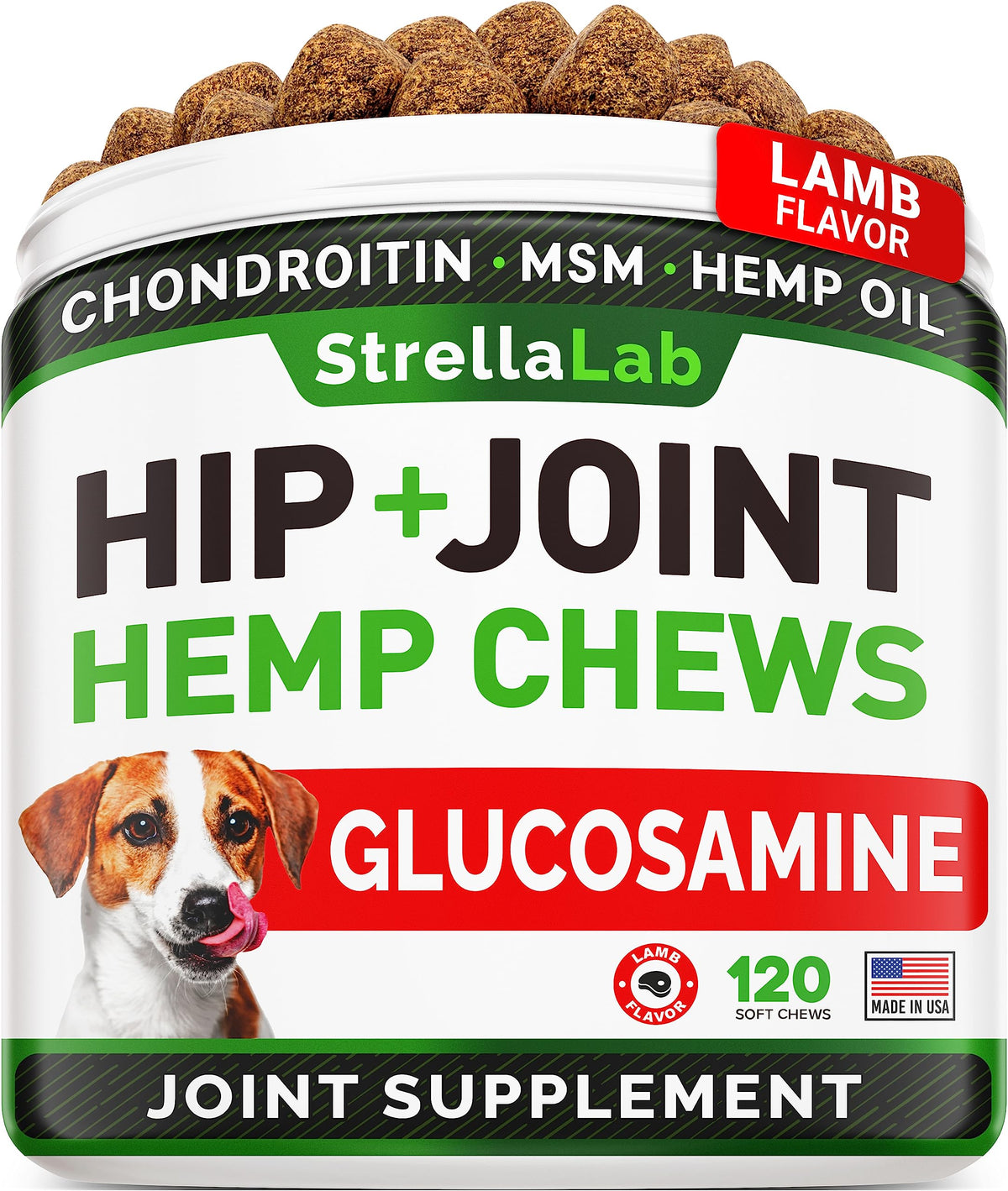 Hemp + Glucosamine Dog Joint Supplement - Hemp Chews For Dogs Hip Joint Pain Relief - Omega 3, Chondroitin, Msm - Advanced Mobil