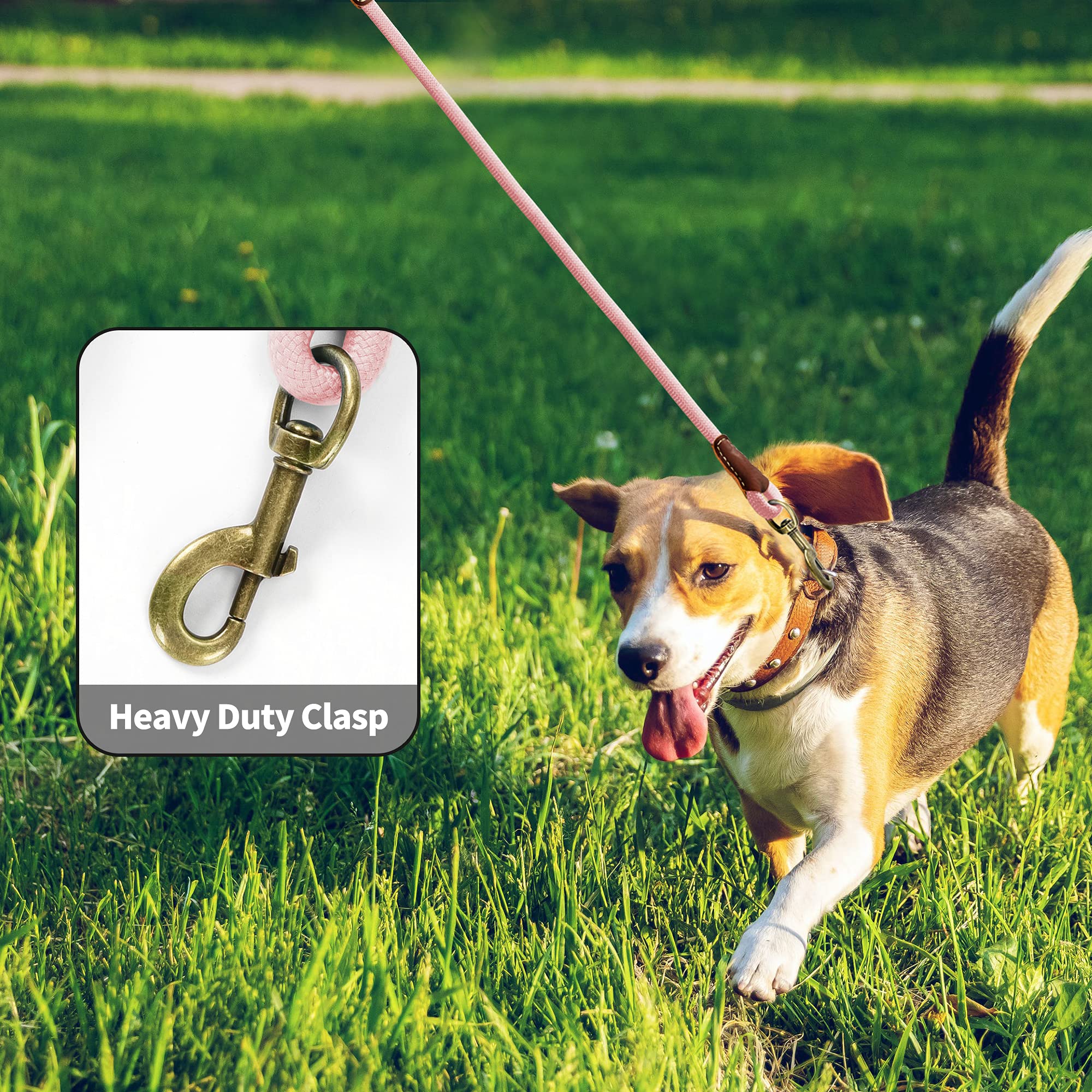 Mile High Life | Premium Leather Dog Leash | Strong Rope Dog Leash | Leather Handle | Heavy Duty Clasp | Small Medium Large Dogs | Diameter 1/2' (Pink, 6 Feet)