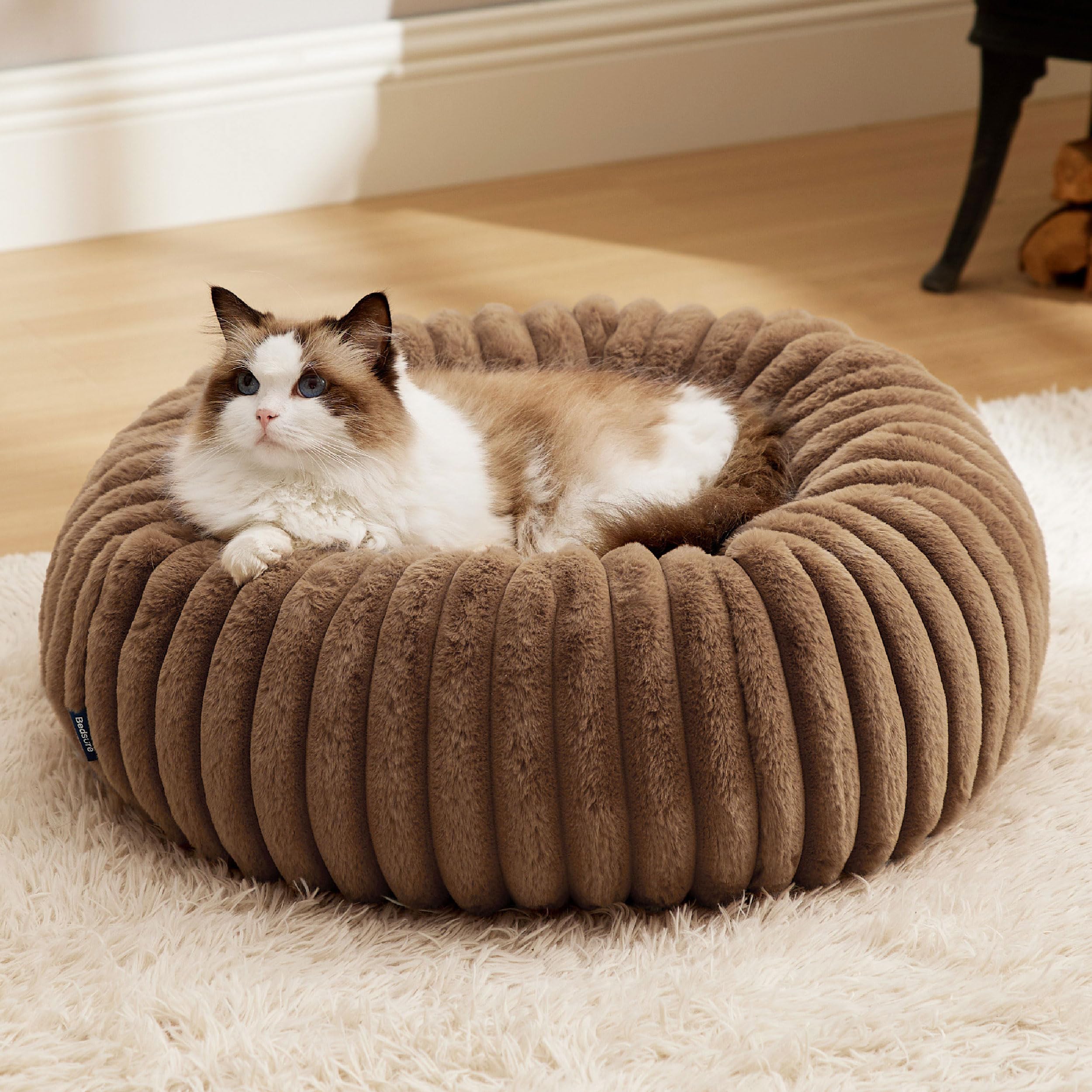 Bedsure Cat Beds For Indoor Cats - Donut Dog Beds For Small Dogs With Corduroy Fleece & Anti Slip Bottom, Faux Fur Pet Beds With