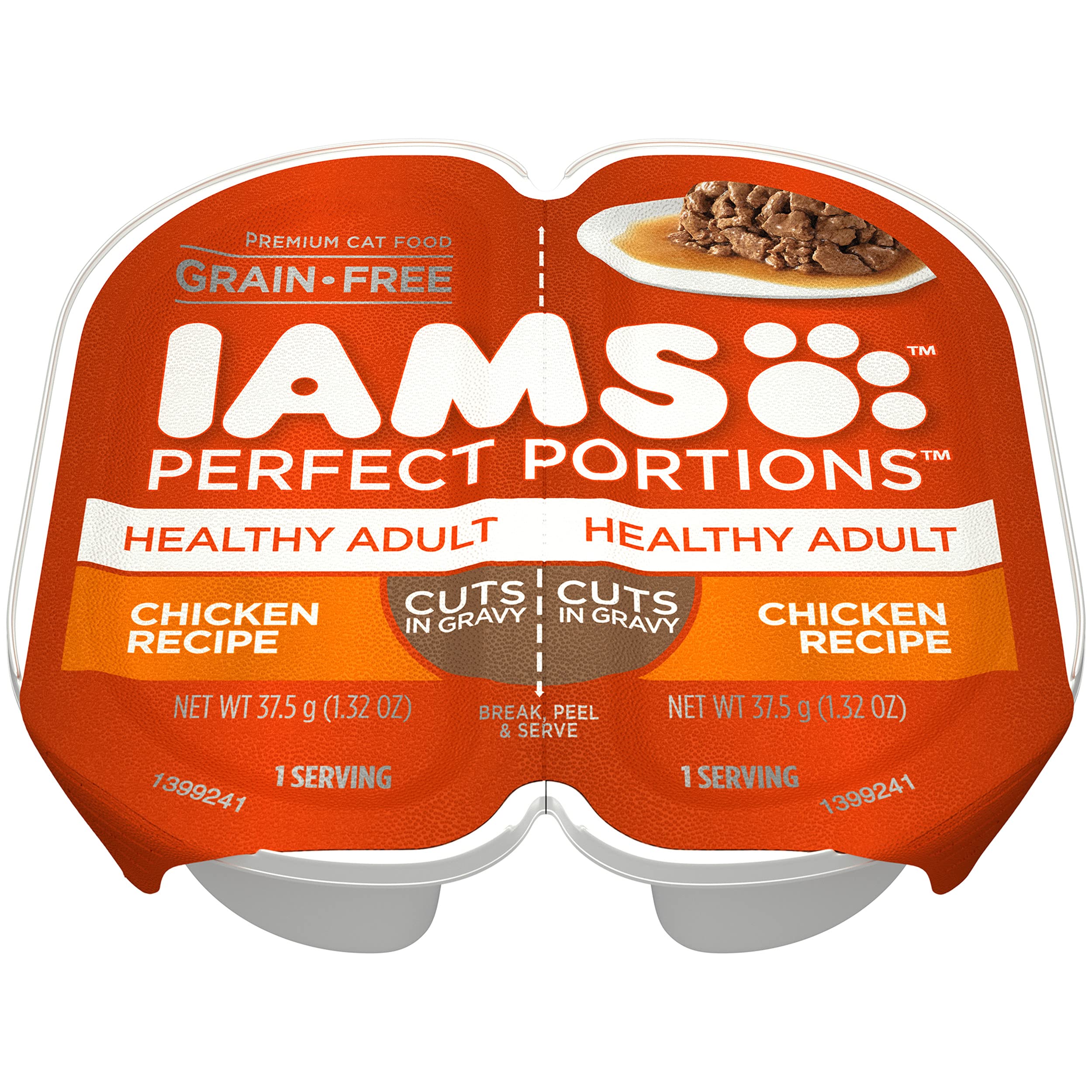 IAMS Perfect Portions Healthy Adult Wet Cat Food Cuts in Gravy Chicken Recipe, 2.6 oz. Easy Peel Twin-Pack Trays (24 Count, 48 S
