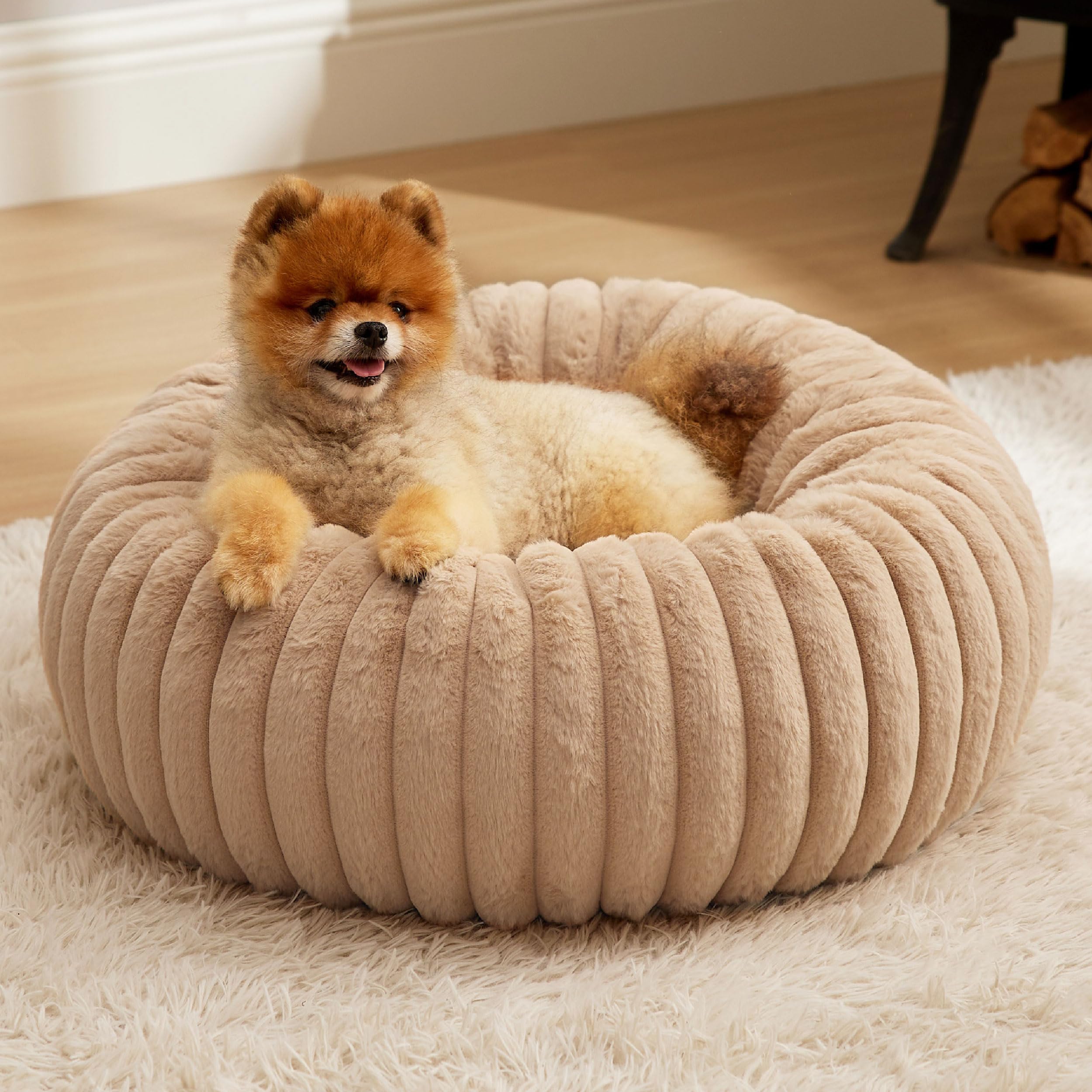 Bedsure Donut Small Dog Bed - Dog Beds For Small Dogs With Corduroy Fleece & Anti Slip Bottom, Round Faux Fur Pet Beds With Wash