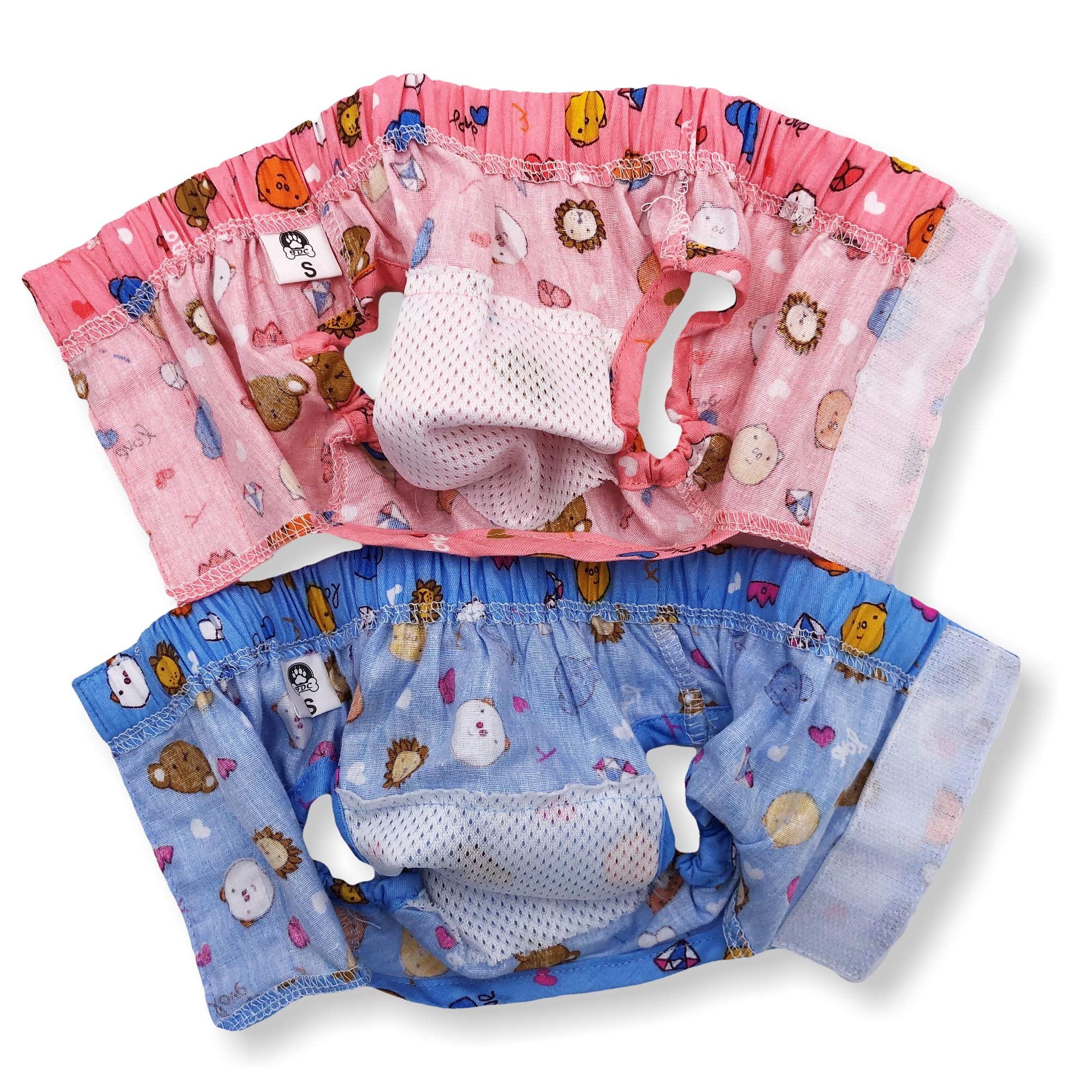 Funnydogclothes Pack Of 2 Dog Female Diapers Sanitary Pants Cotton For Small Pet Cat (Pack Of 2 Pants, S: Waist: 10' - 13')