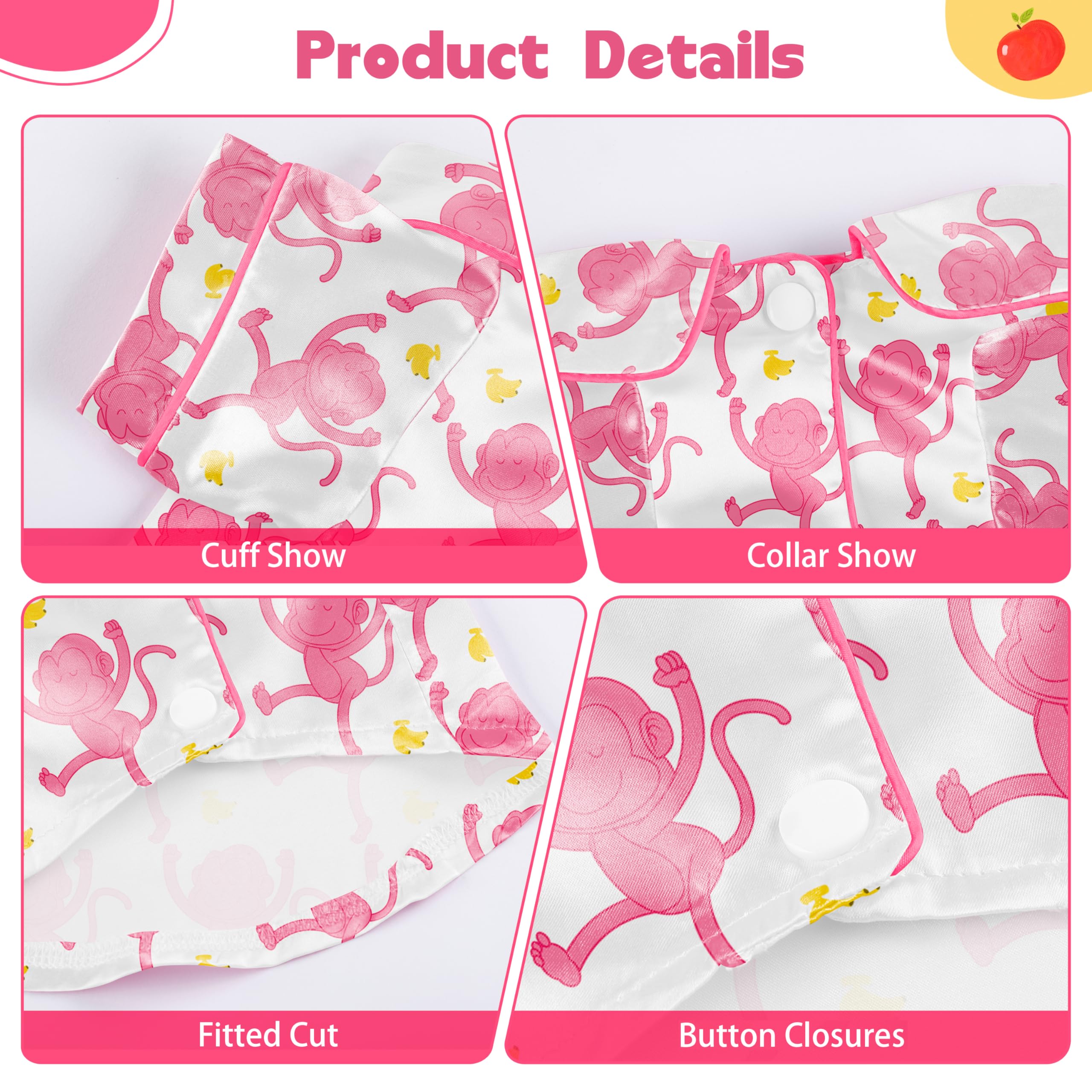 Dog Silk Pajamas Dog Shirts For Small Dogs Satin Pjs Two-Legged Puppy Clothes Lapel Sleepwear Cat Outfit (Pink Monkey, L)