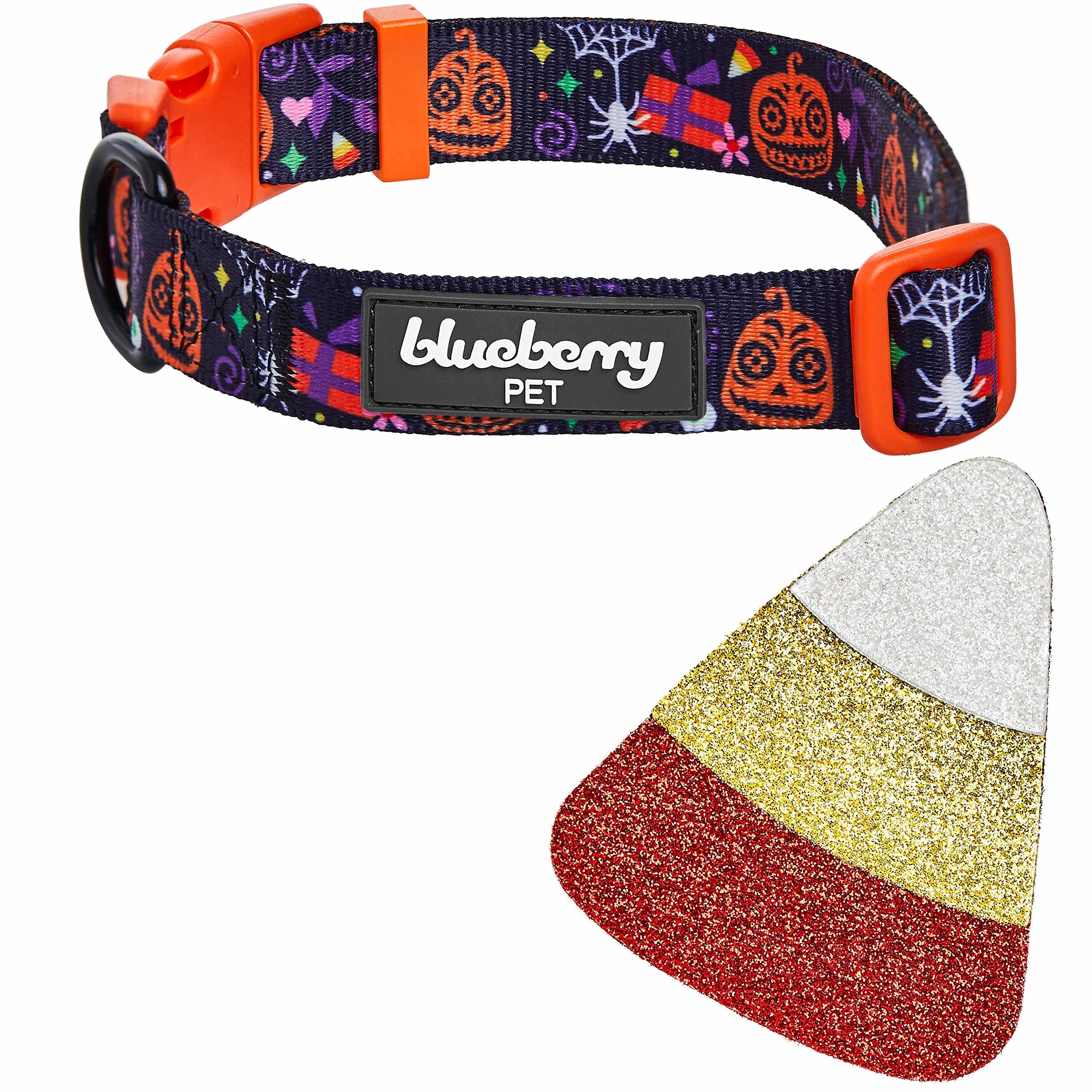Blueberry Pet Halloween Candy Corn Adjustable Dog Collar With Detachable Glitter Accessory, Large, Neck 18'-26'