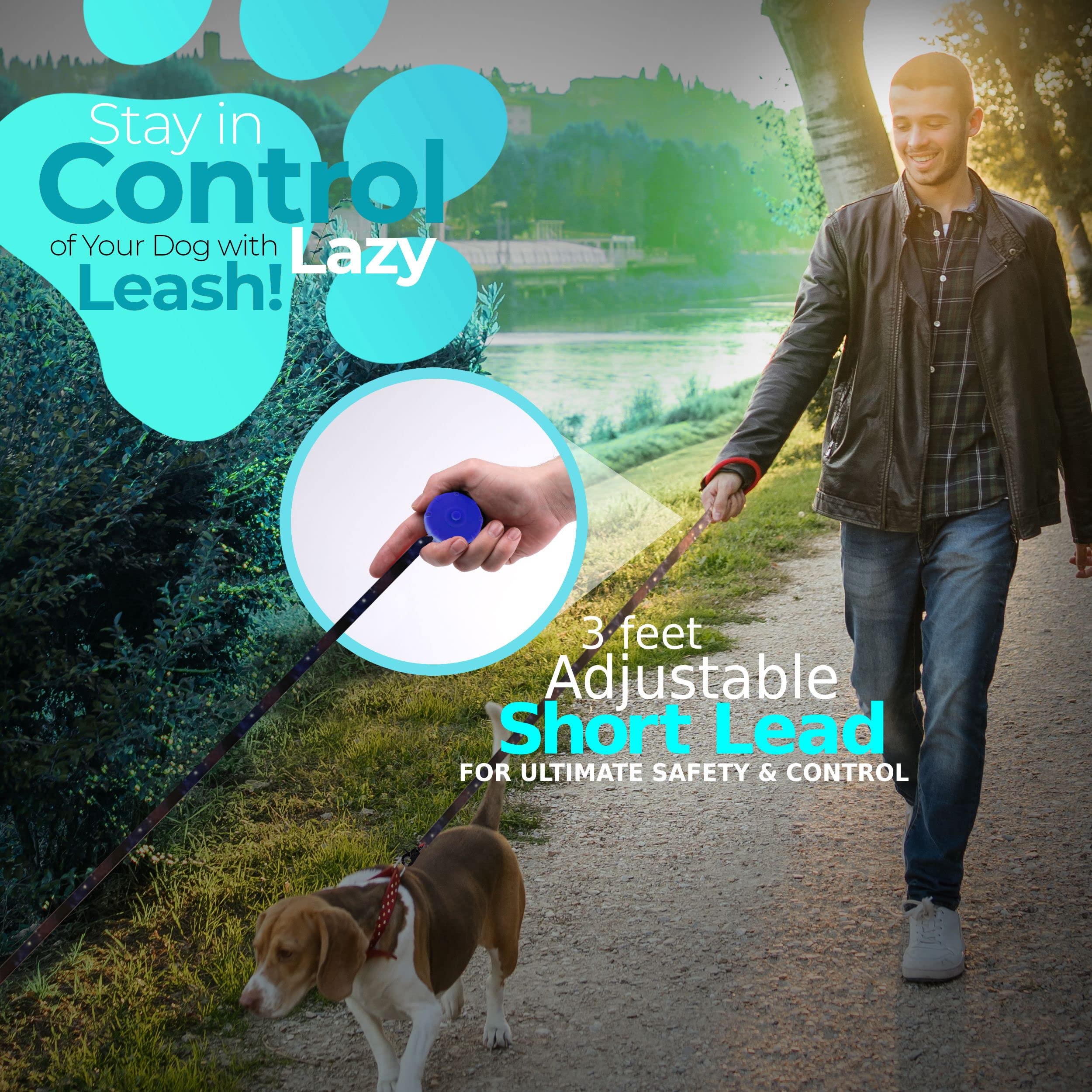 Galaxy Blue + Free Bonus Leash! Wearable Mini Adjustable Dog Leash For Hiking, Training & Adventure. Powerful Lightweight 36 R