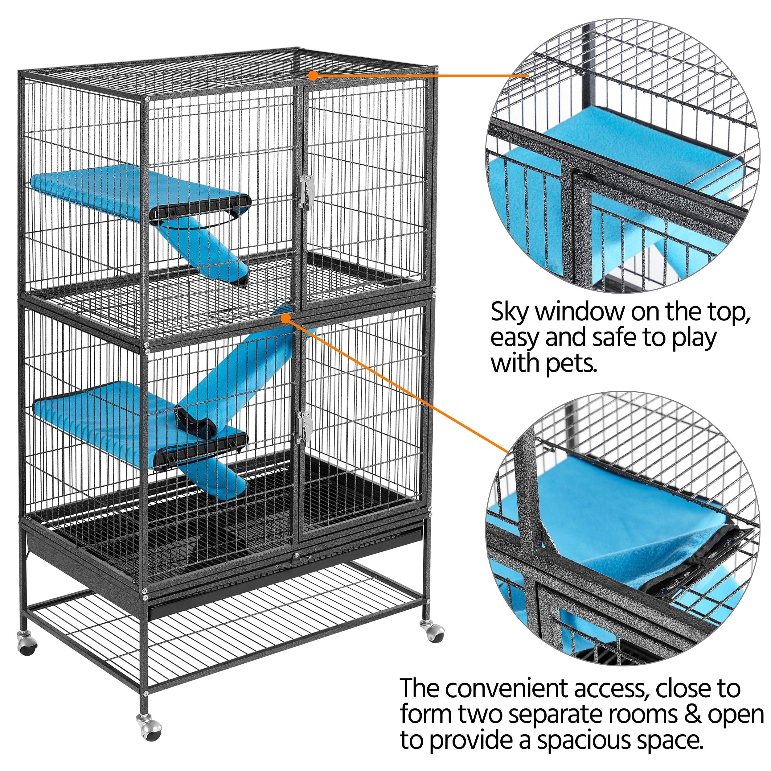 Yaheetech Rolling 2-Story Ferret Cage Small Animal Cage For Chinchilla Adult Rats Metal Critter Nation Cage W/ 2 Removable Ramps/Platforms Black