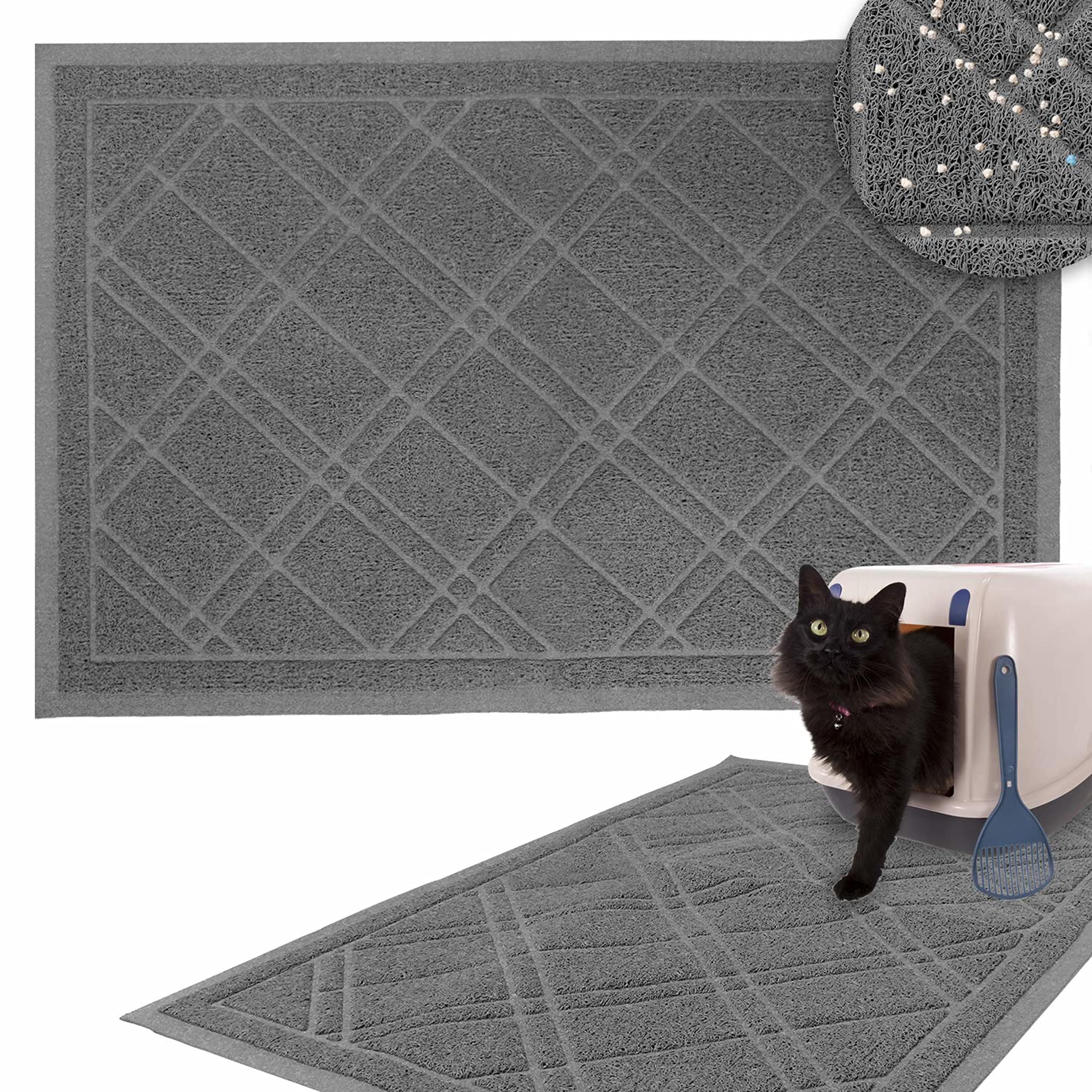Downtown Pet Supply - Kitty Litter Mat - Padded, Non-Slip Mat For Cat Litter Box - Waterproof Mat For All Litter Types - Grey - 