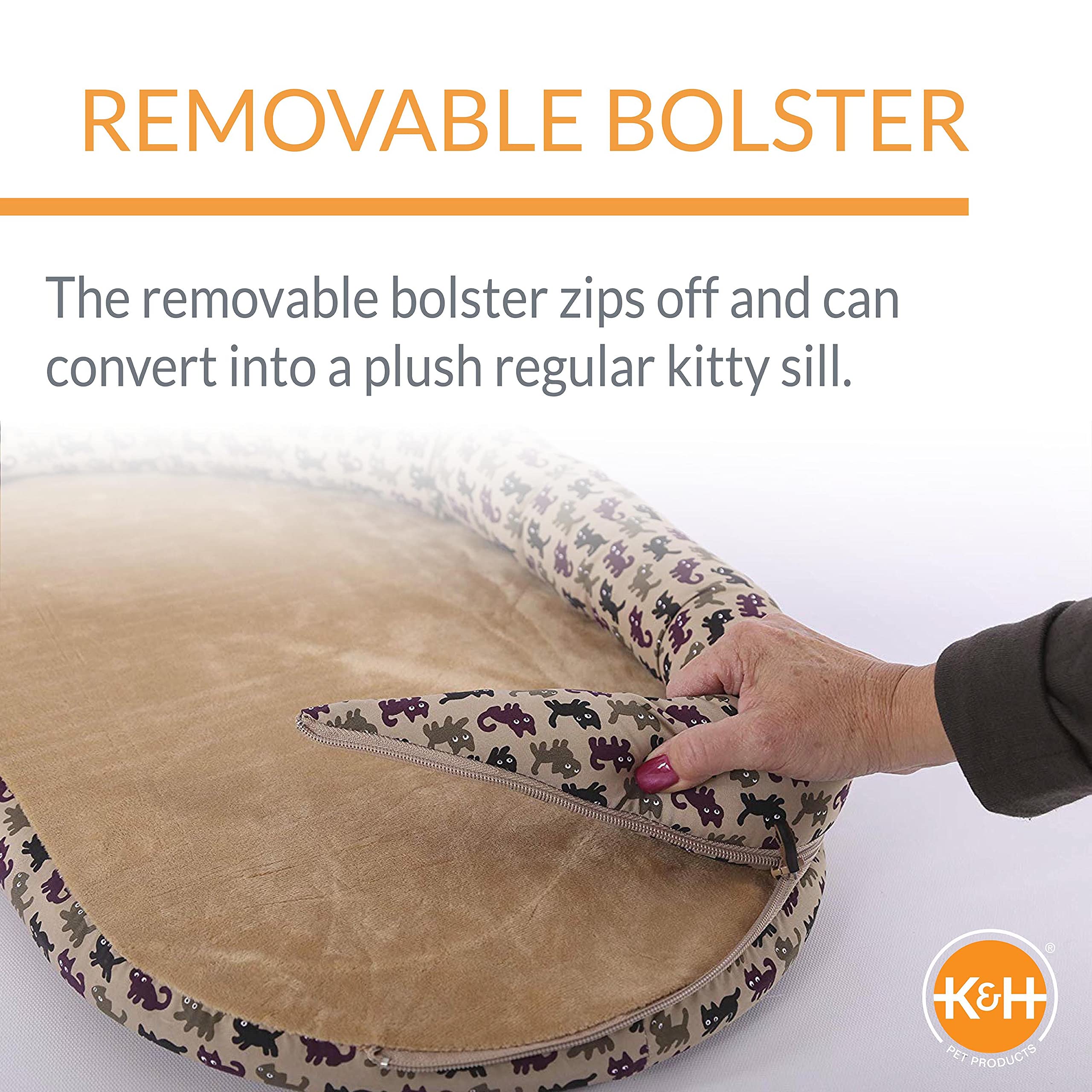 K&H Pet Products Bolster Kitty Sill Cat Window Perch Bed for Large Cats, Orthopedic Window Hammock Holds 40 lbs, Washable Cover,