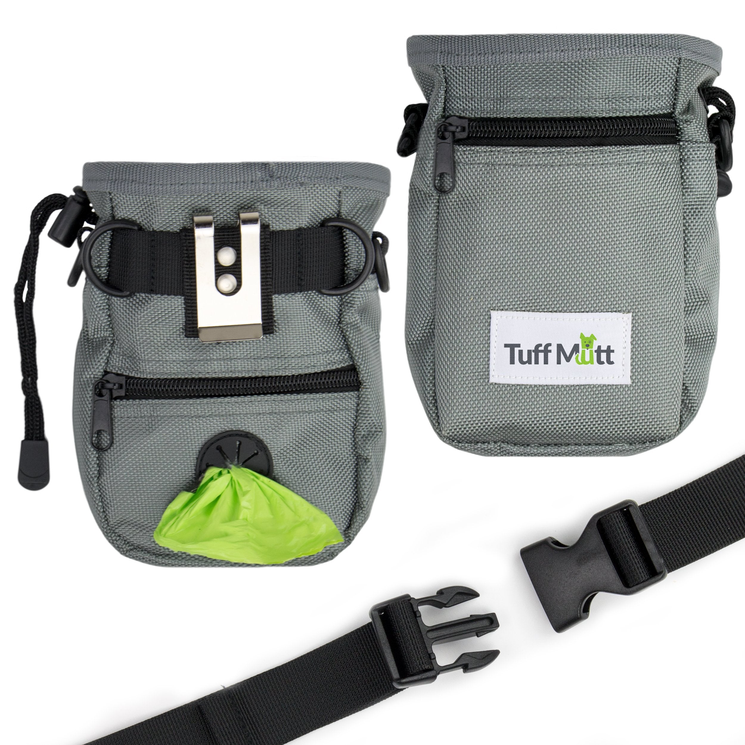 Dog Treat Pouch for Training with Poop Bag Dispenser, Includes 1 Roll of Pet Waste Bags, Metal Clip, Adjustable Waist Belt Makes