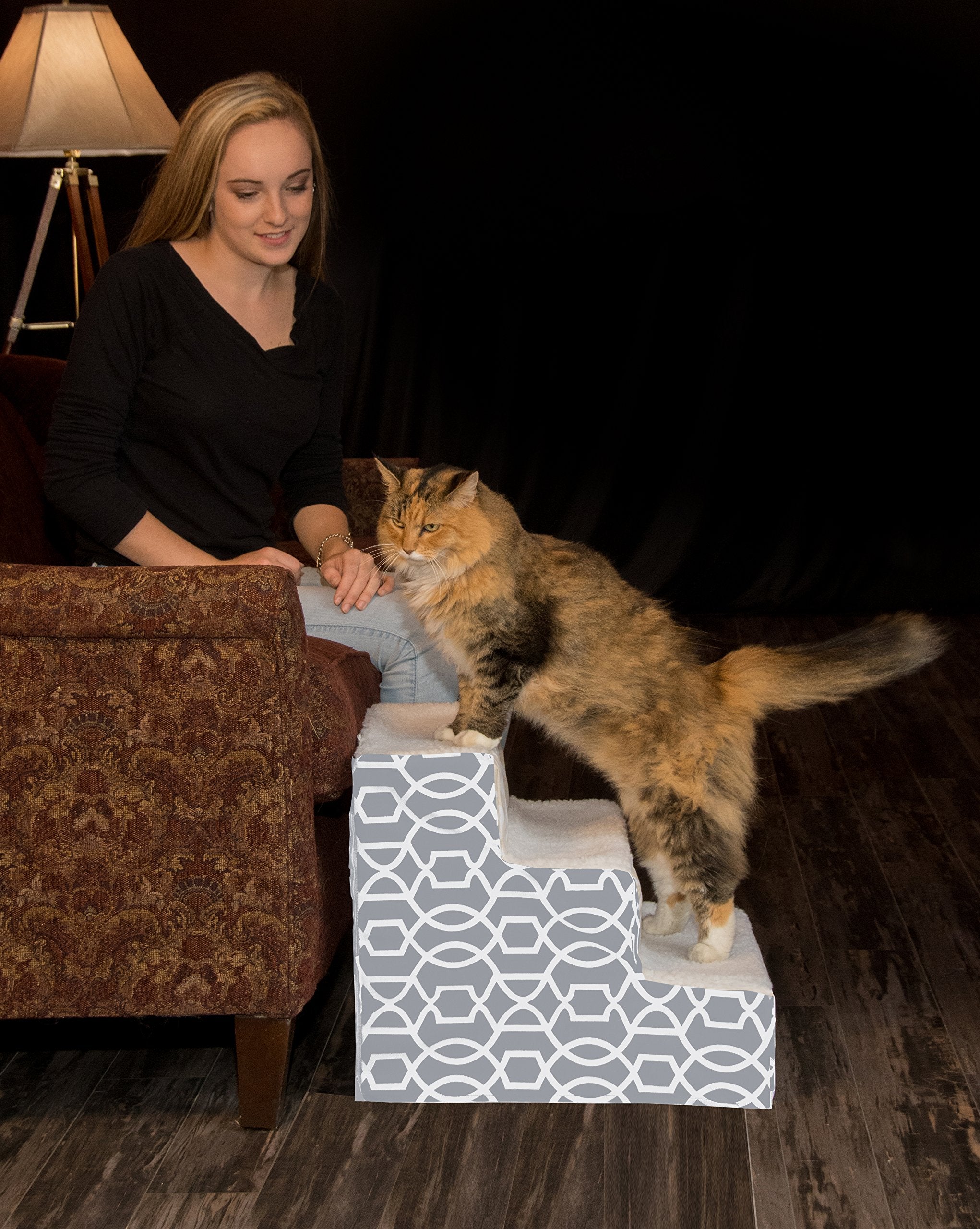 Pet Gear Soft Step Iii Pet Stairs, 3-Step For Pets Up To 50 Lb, Trellis Print, Mist