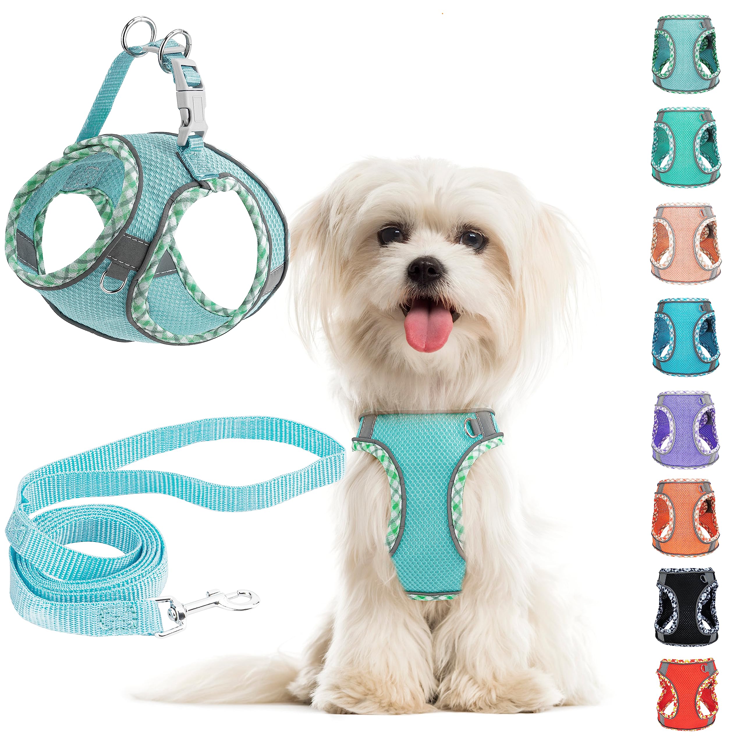 Small Dog Harness and Leash Set, No Pull Adjustable Reflective Breathable Mesh Step in Dog Harness Easy Walk Dog Harness for Ext