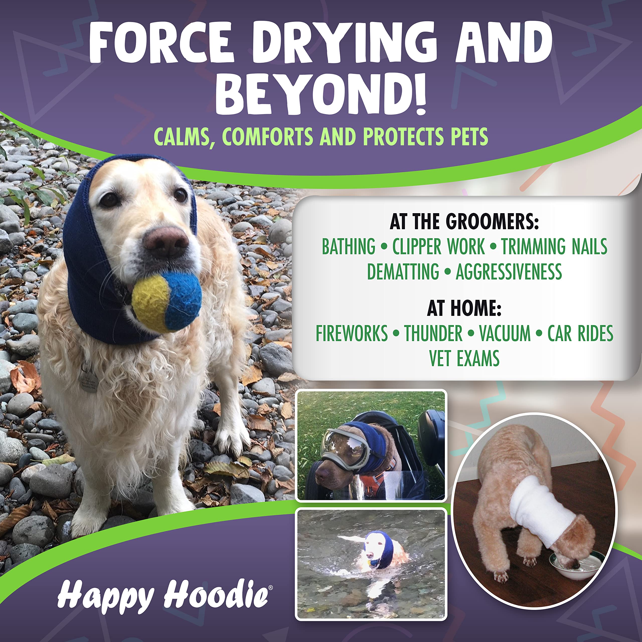 The Original Happy Hoodie for Dogs & cats - Since 2008 - The grooming and Force Drying Miracle Tool for Anxiety Relief & calming