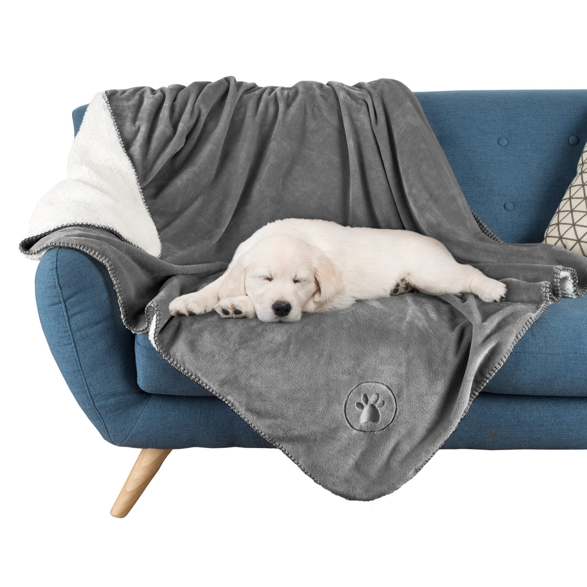 Petmaker Waterproof Pet Blanket - 50X60-Inch Reversible Sherpa Fleece Throw Protects Couches, Cars, And Beds From Spills, Stains, And Fur (Gray), Large