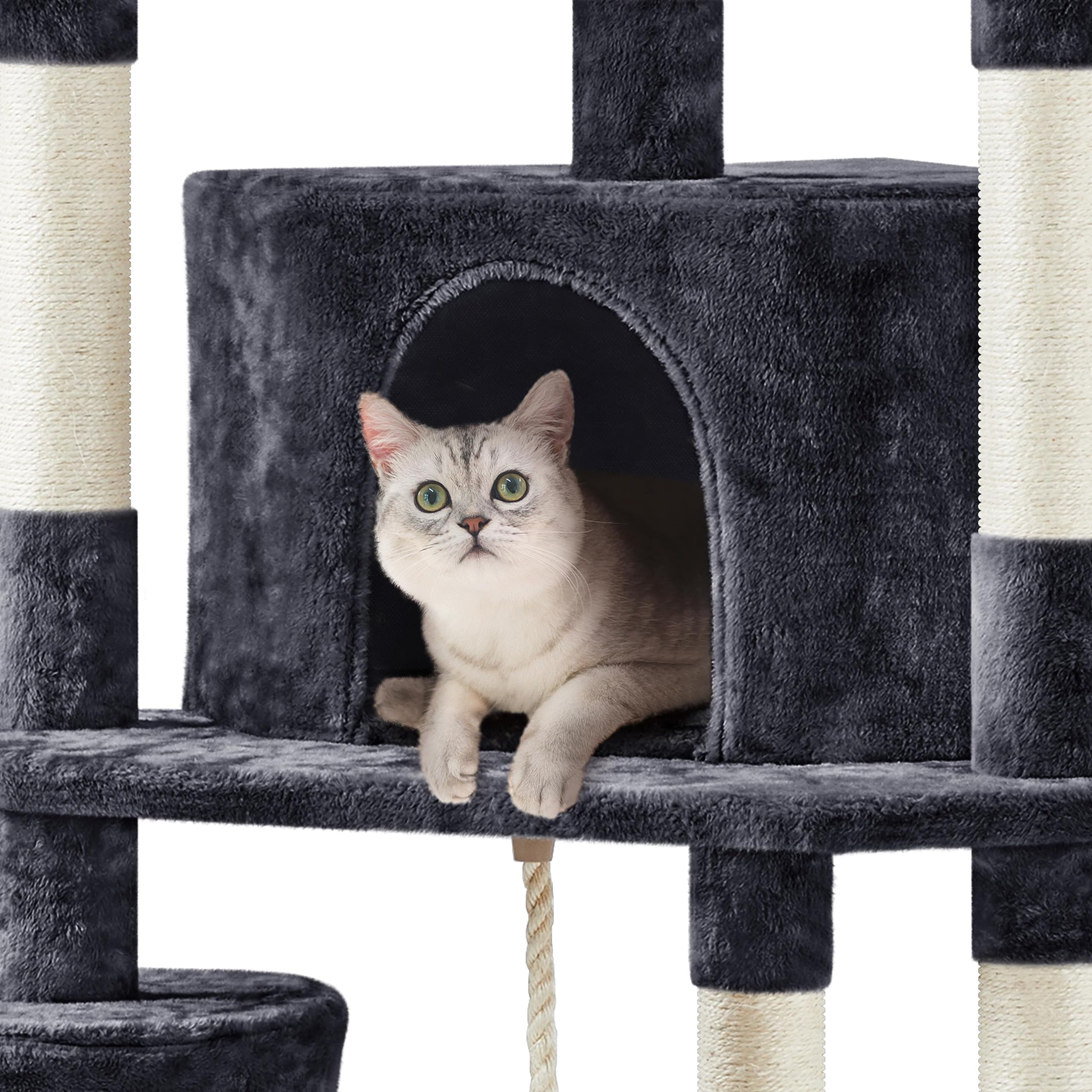 Yaheetech 79 In Cat Tree Tower, Multilevel Cat Trees Plush Covered Cat Tower With 2 Extra Large Condos, Comfy Basket, Sisal Scratching Posts