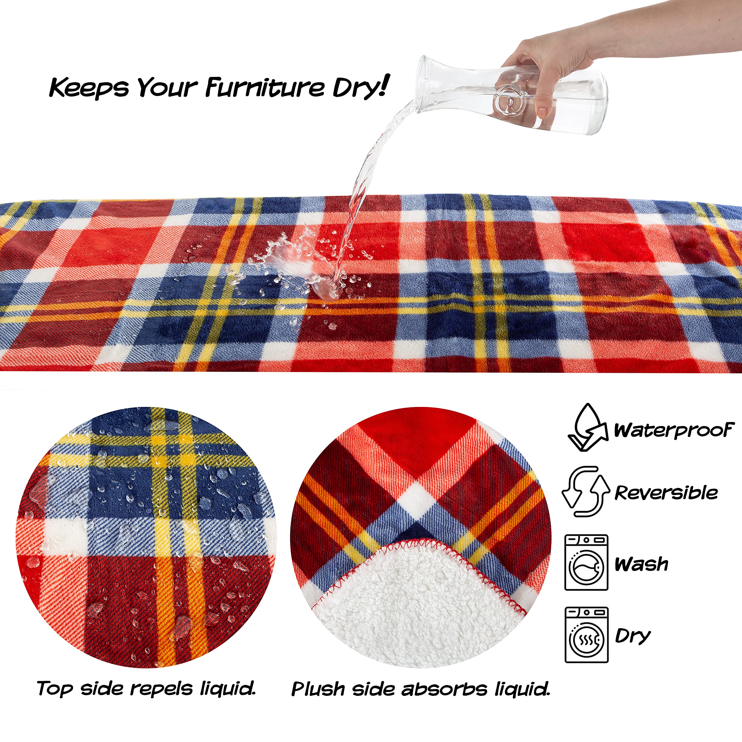 Petmaker Waterproof Pet Blanket - 50X60 Reversible Plaid Throw Protects Couch, Car, Bed From Spills, Stains, Or Fur - Dog And Cat Blankets (Red)