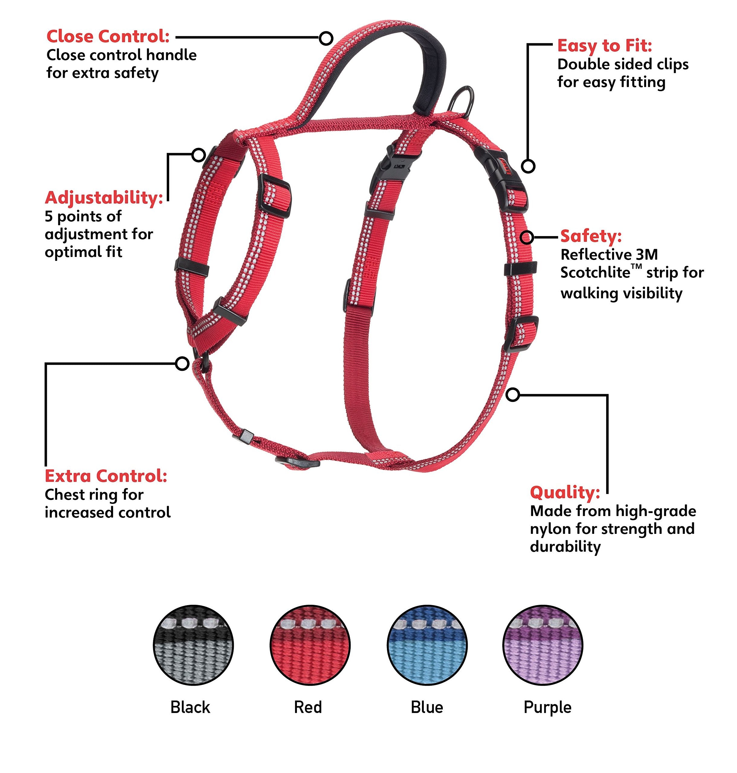 Halti Walking Harness - Lightweight Dog Harness With Handle, Reflective & Adjustable, Ideal For Puppy Walks, Suitable For Medium Dogs And Puppies (Size M, Red)