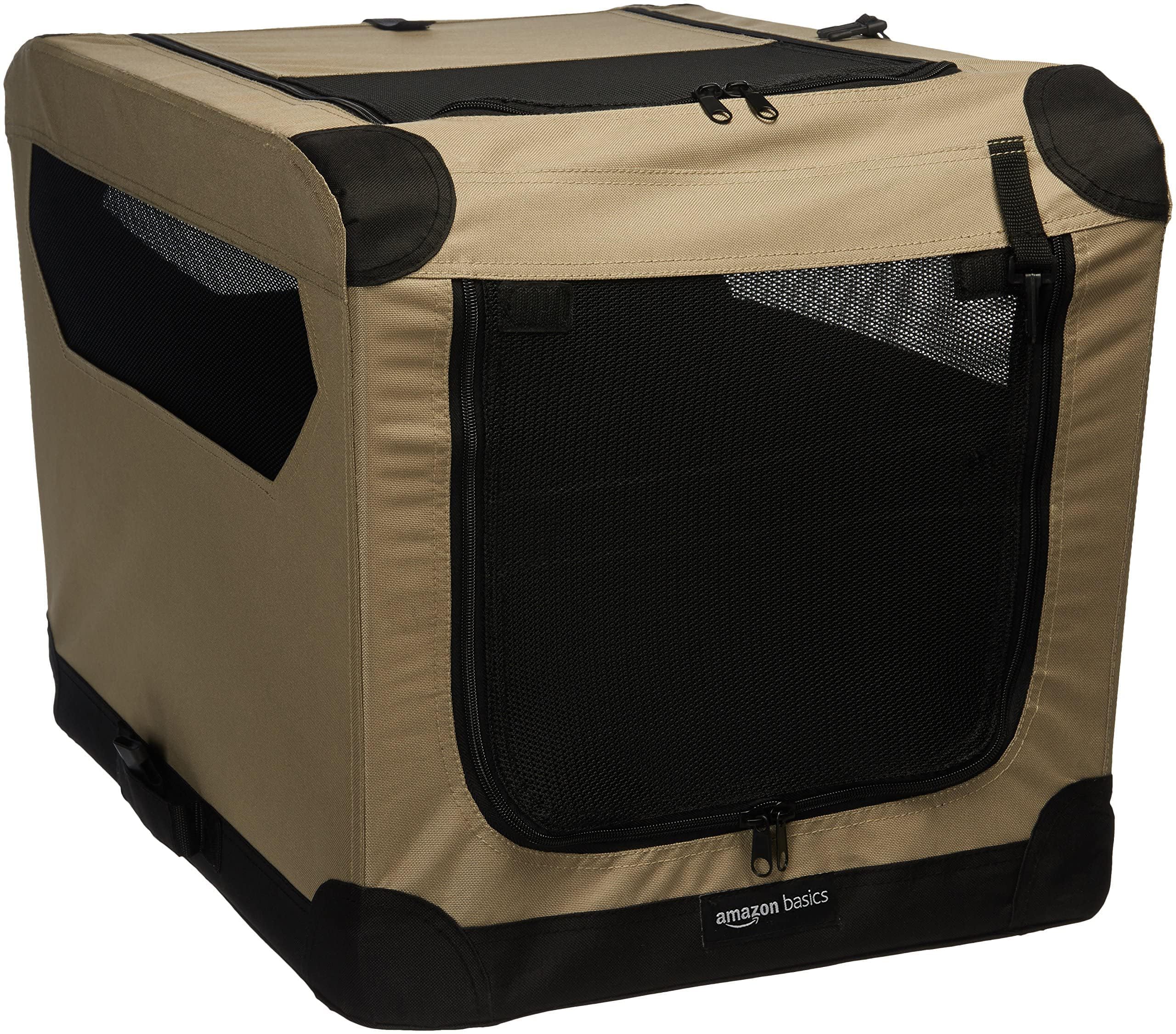Amazon Basics 2 Door Foldable And Portable Travel Pet Kennel For Cat, Dog, Rabbit, 26 Inch, Tan, S 26'' X 18'' X 18''