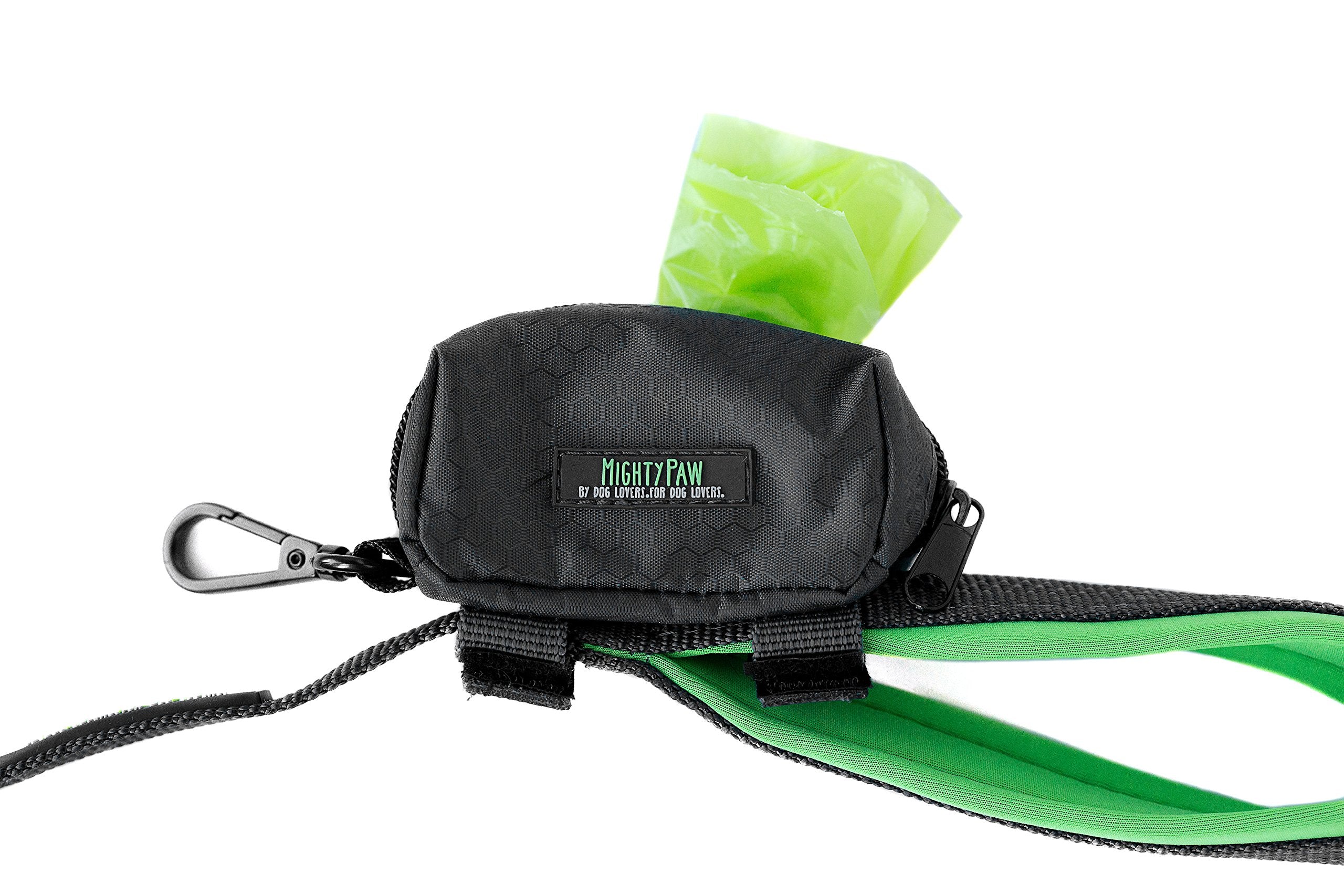 Mighty Paw Dog Poop Bag Holder - Zippered Pouch with Carabiner Hook - Includes Roll of Pick-up Bags - Pet Bag Holder - Poop Bag