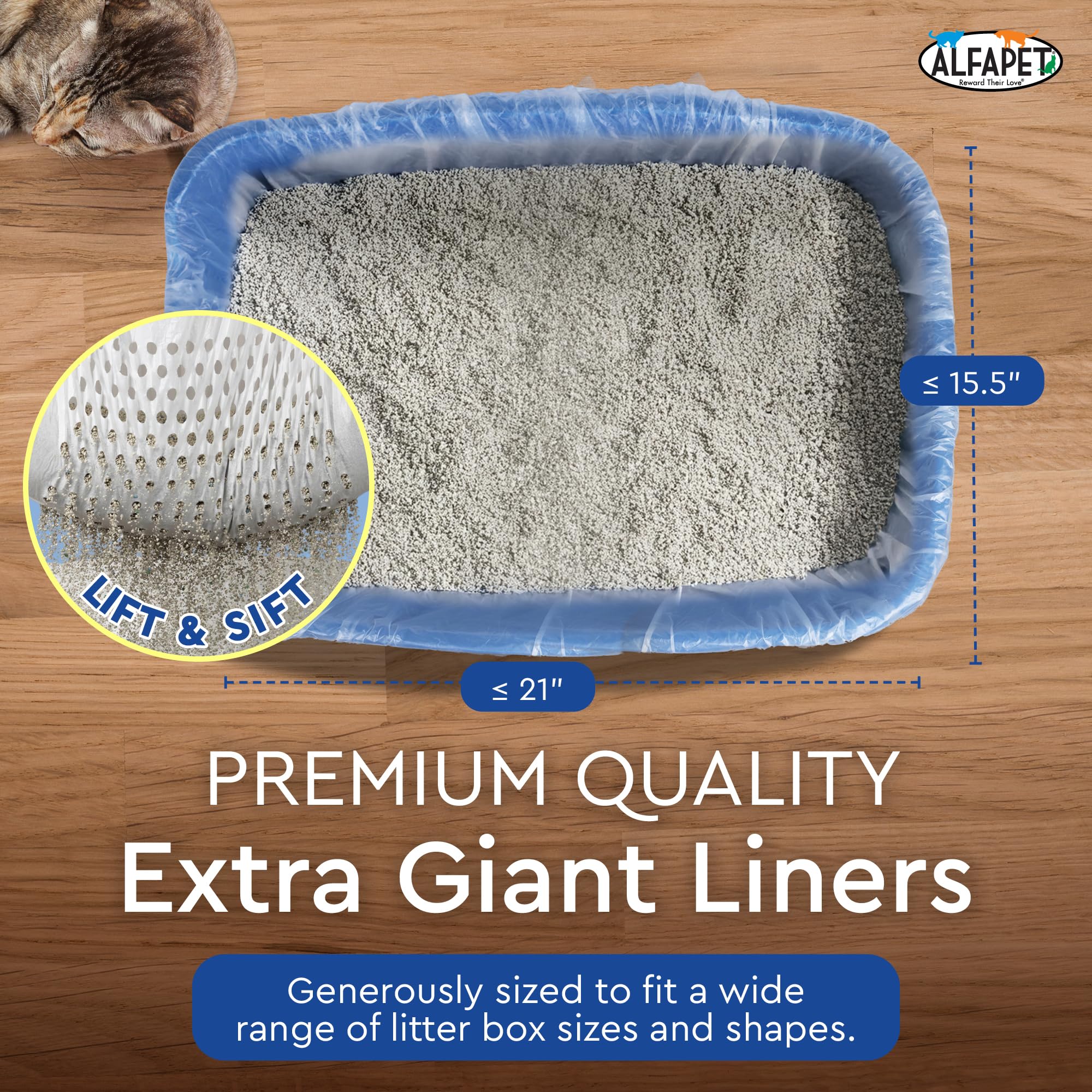 Alfapet Kitty Cat Pan Disposable, Sifting Liners- 60 Count + 1 Transfer Liner-For Large, X-Large, Giant, Extra-Giant Size Litter Boxes-Included Rubber Band For Firm, Easy Fit - Pack Of 6