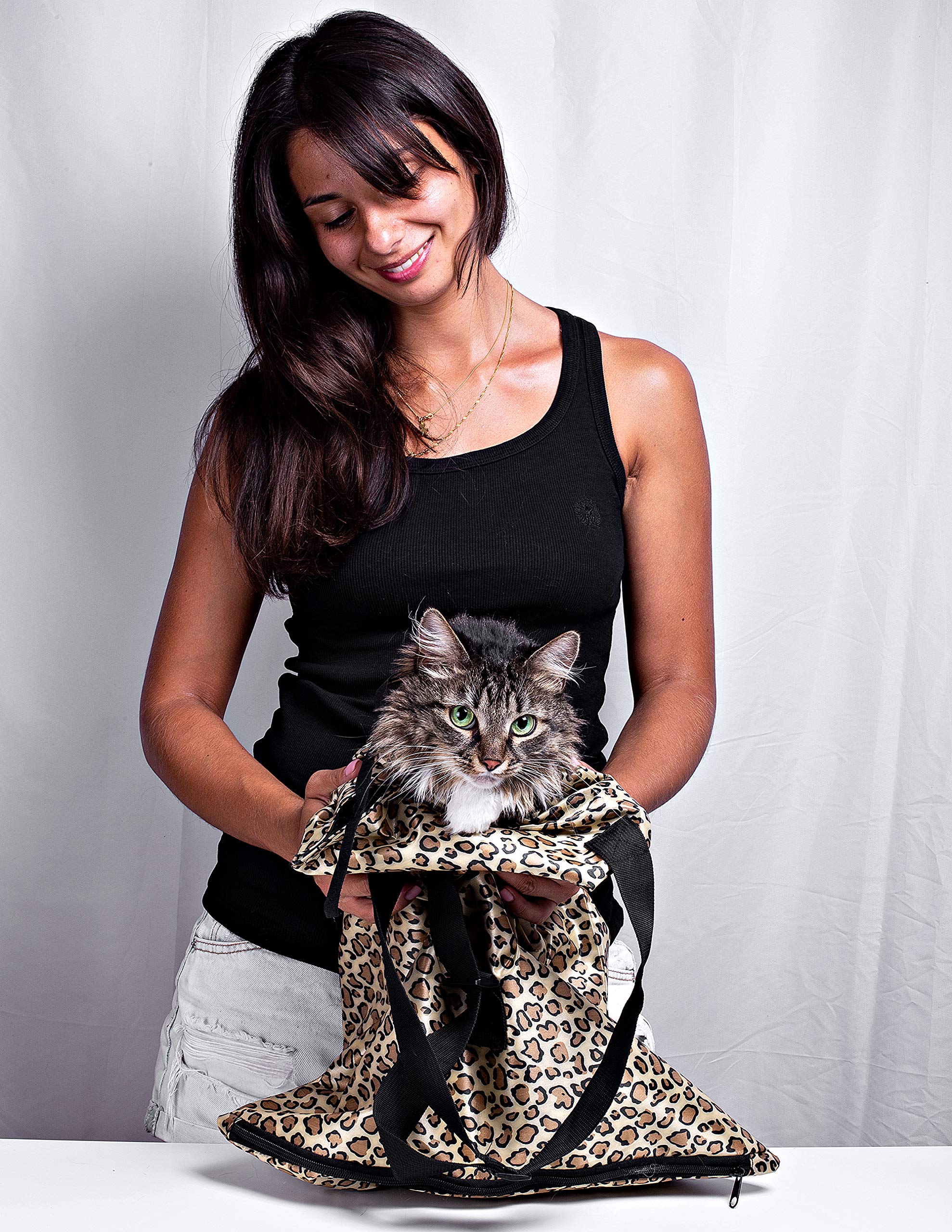 PURRFECT POUCH The Original AS SEEN ON TV. The Comfy Cat Carrier Sling & Grooming Sack in One (Set of 2) Washable and Folds (Leo