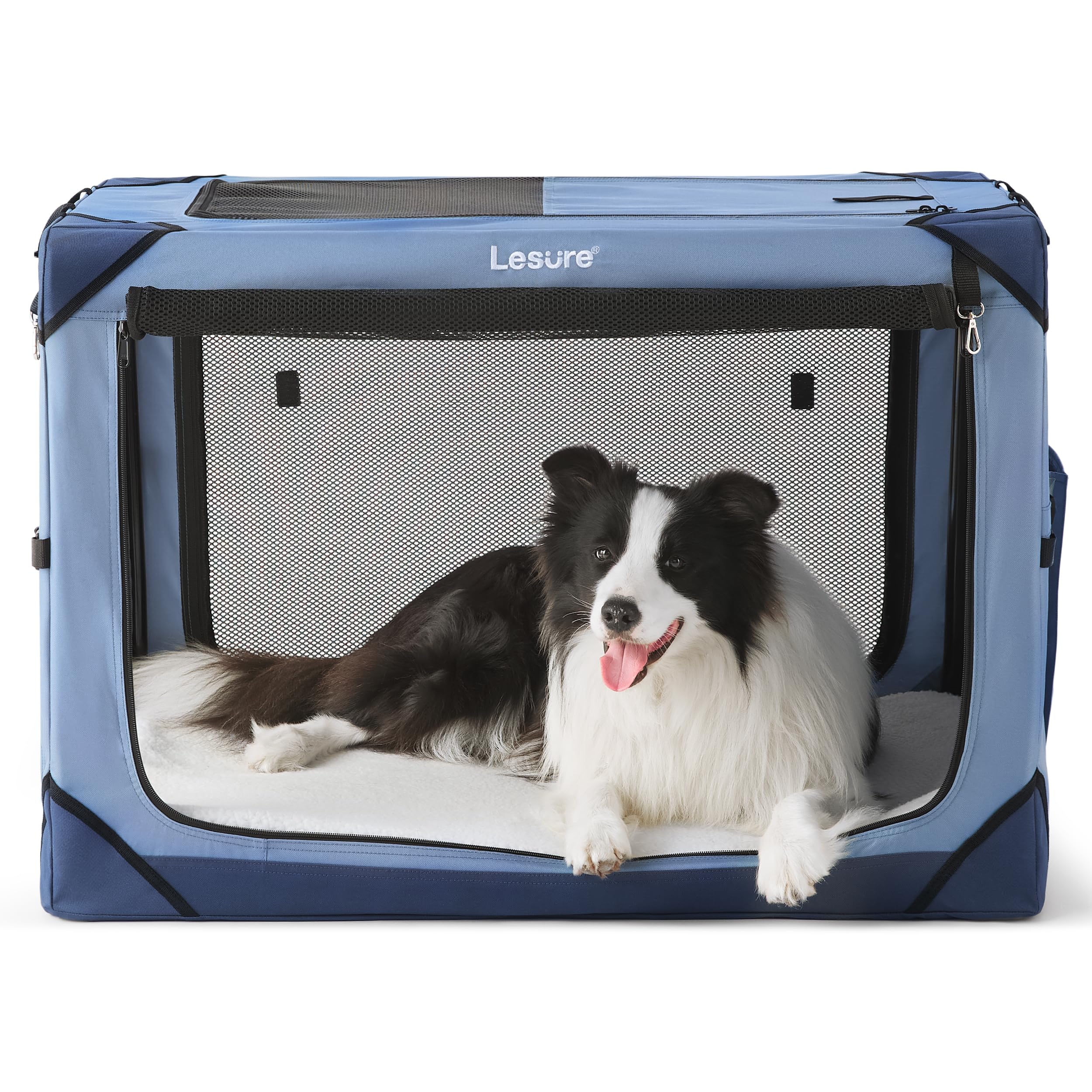 Lesure Collapsible Dog Crate - Portable Travel Kennel For Large Dog, 4-Door Pet Crate With Durable Mesh Windows, Indoor & Outdoo