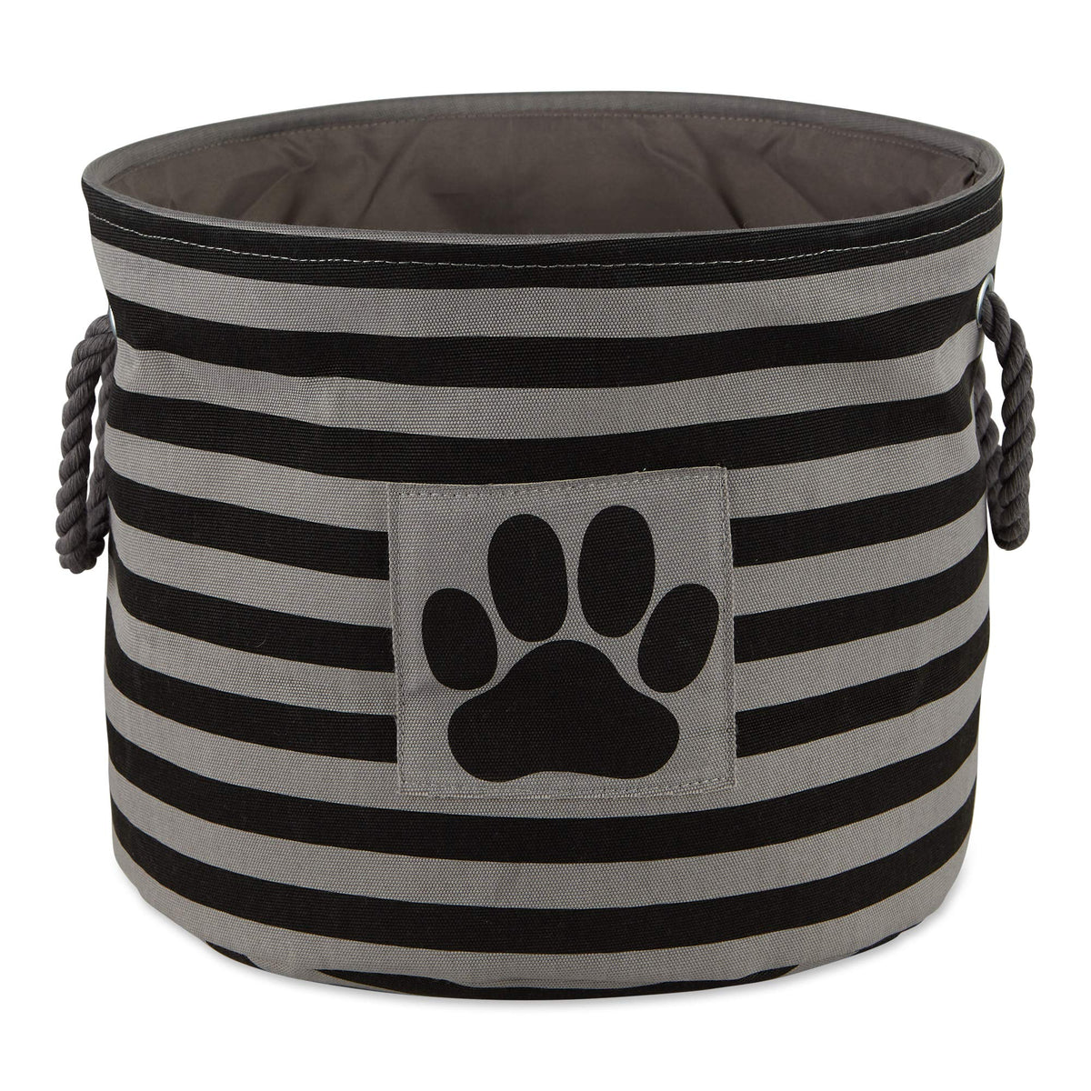 Bone Dry Pet Storage Collection Striped Paw Patch Bin, Black, Small Round