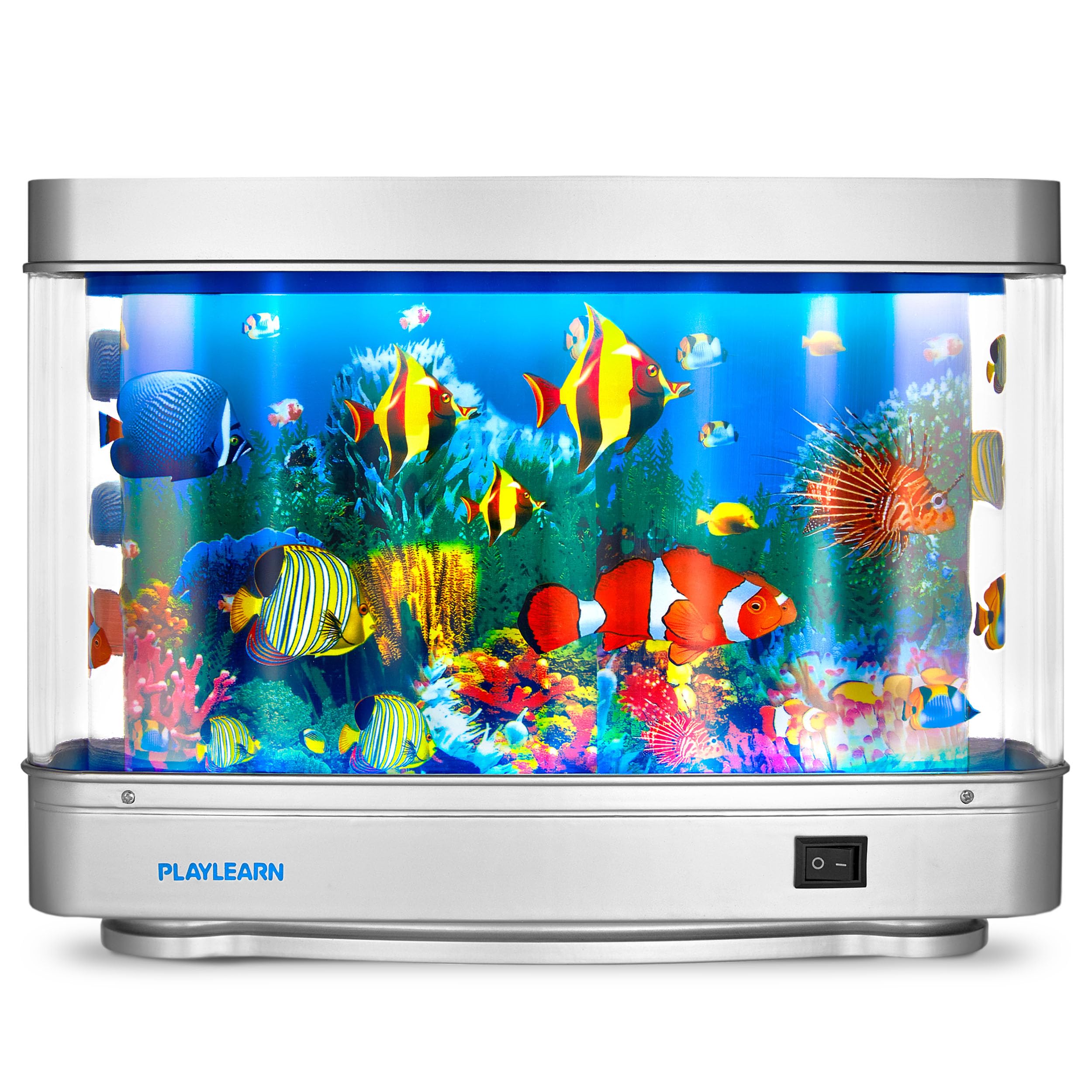 Playlearn Fake Fish Tank Mini Aquarium - Artificial Fish Tank With Moving Fish - Fake Aquarium Lamp - Perfect Sensory Lamp