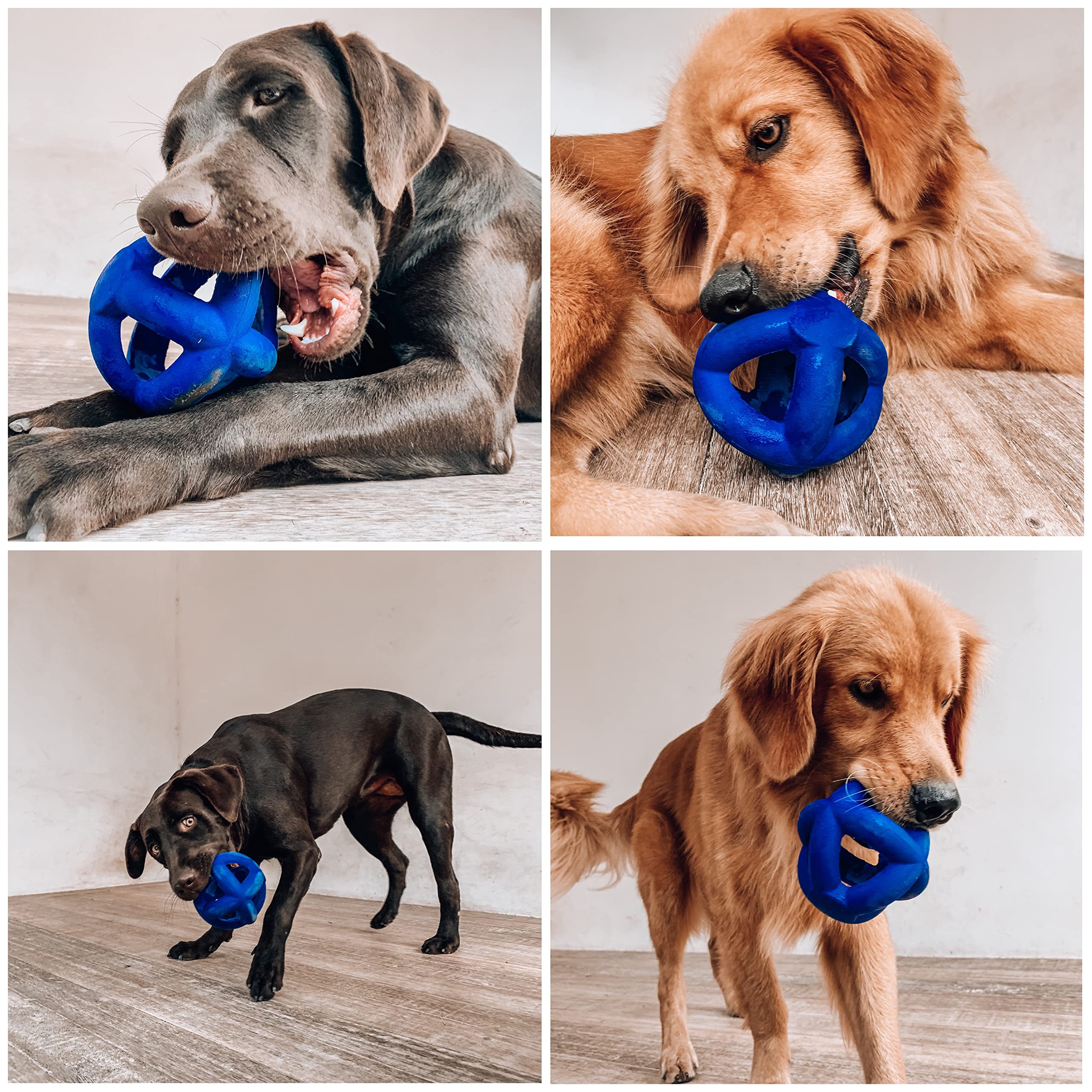 Tuff Pupper SuperChewer Tough Dog Cage Ball Toy - Large 4" Natural Rubber, Blue, Durable for Aggressive Chewers, Lifetime Replacement