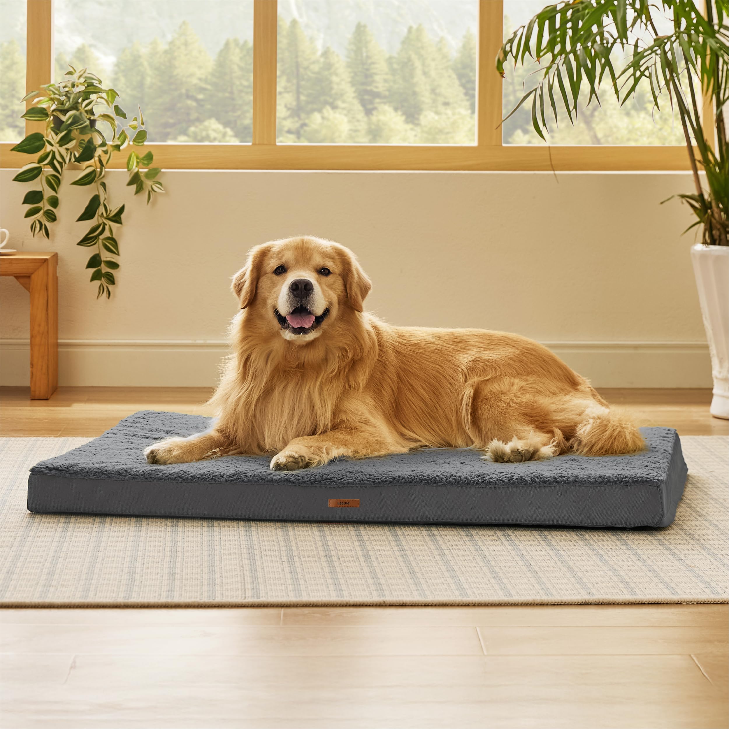 Lesure Dog Bed Cover Extra Large Washable Replacement Cover For Orthopedic Pet Mat 44X32X3 Inches, Dark Grey