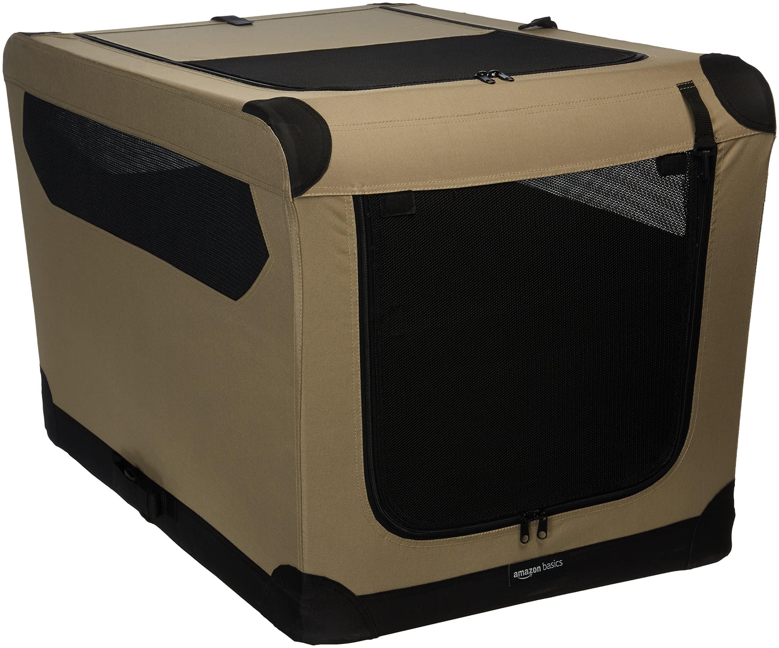 Amazon Basics Folding Soft Crate For Cat, Dog, Rabbit, Portable And Collapsible, 36 Inch, Tan, L 36'' X 24'' X 24''