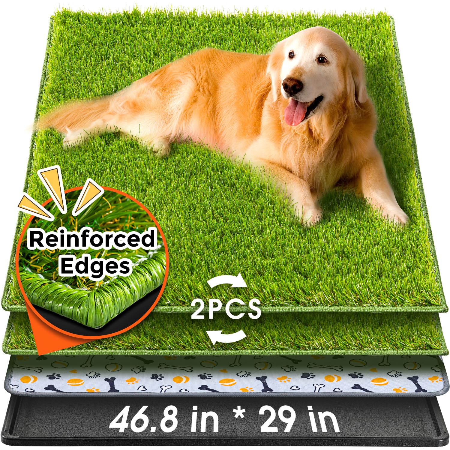 Hompet Dog Grass Pad With Tray Large, 46.8''X29'', 2 Reusable Artificial Turf For Dogs Potty, Waterproof Non-Slip Washable Pee P