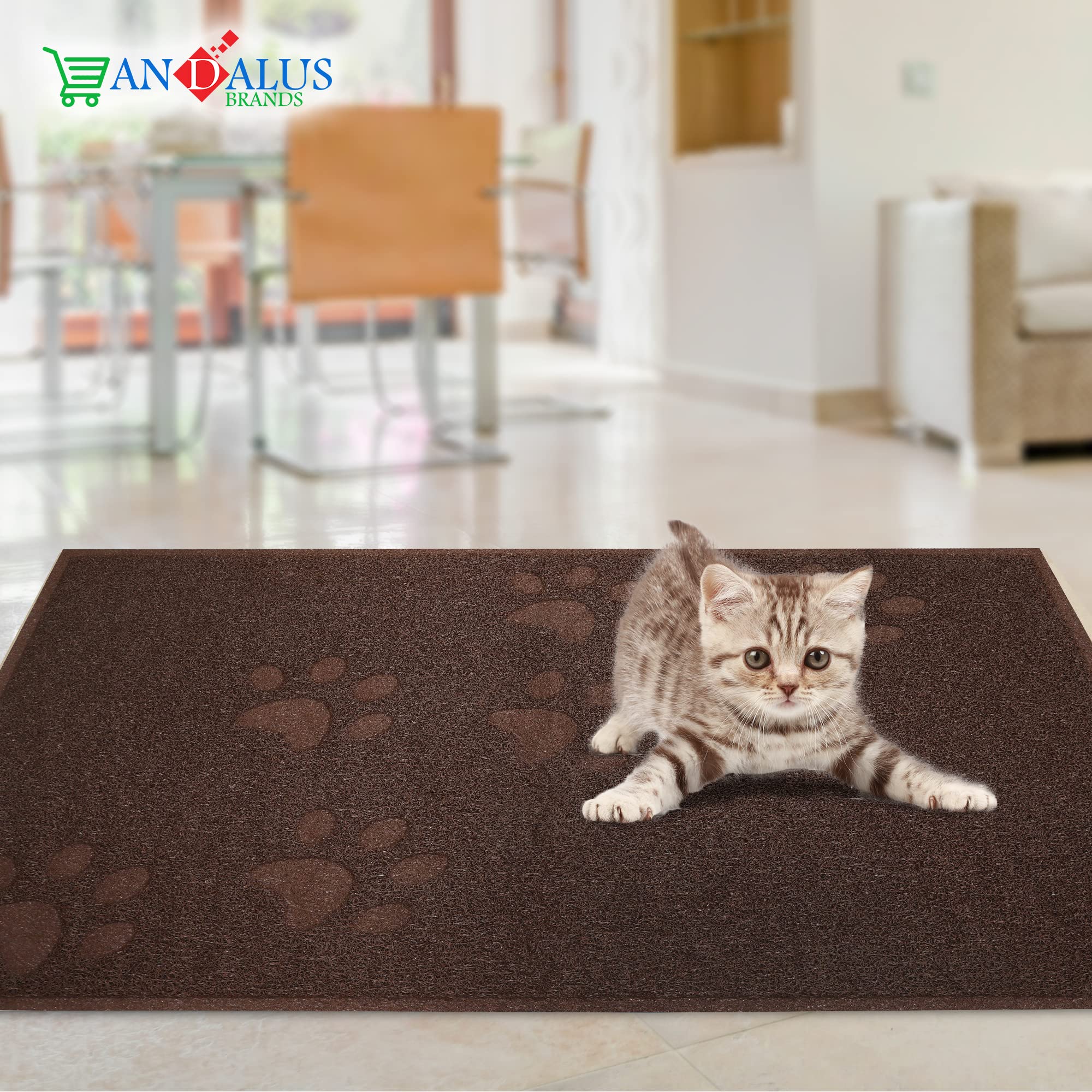 Andalus Premium Cat Litter Mat Pack Of 1-100% Waterproof With Non-Slip Backing Of Litter Box Mat - Soft On Kitty Paws & Easy To Clean Cat Mats For Litter - Brown, Small (15.75' X 11.75')