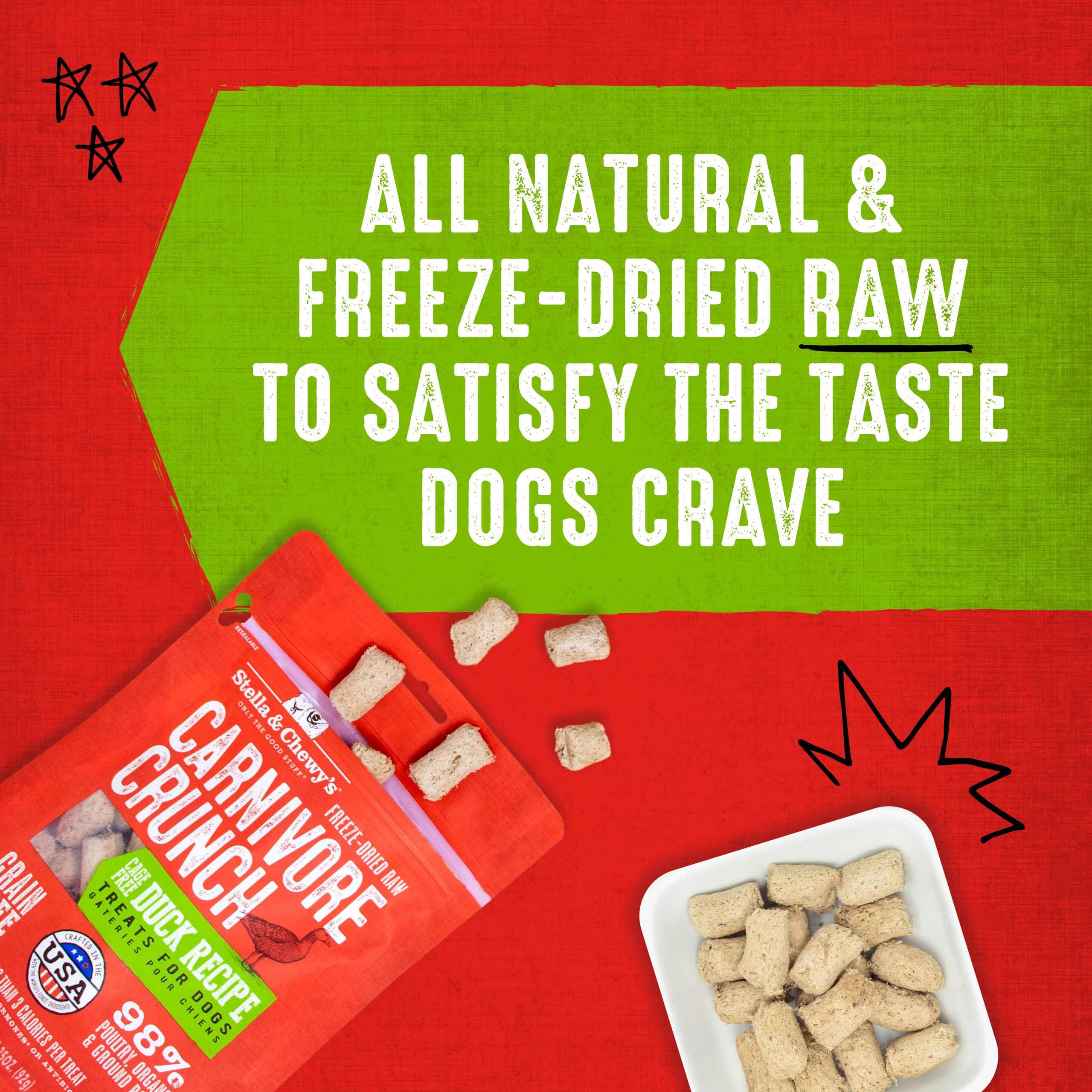 Stella & Chewy's Freeze-Dried Raw Dog Treats, Cage-Free Duck, 3.25 oz. Bag - Healthy Crunchy Snack for Dogs
