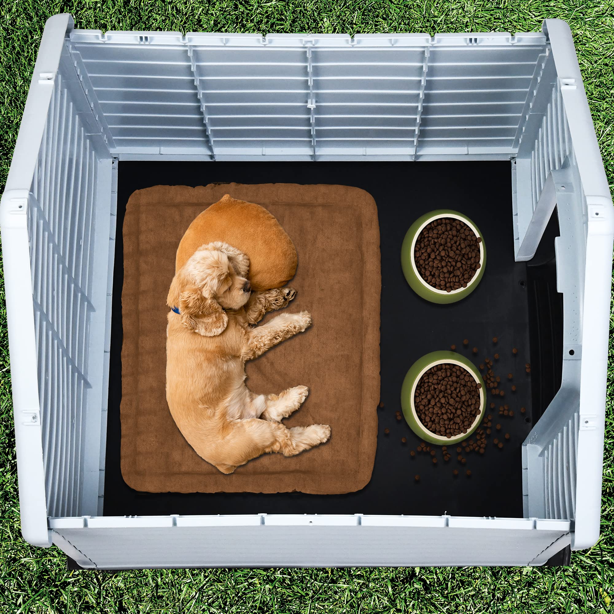 DWVO Large Outdoor Dog House, Plastic Doghouse with Air Vents and Ground Nails, Insulated Water Resistant Puppy Shelter for Smal