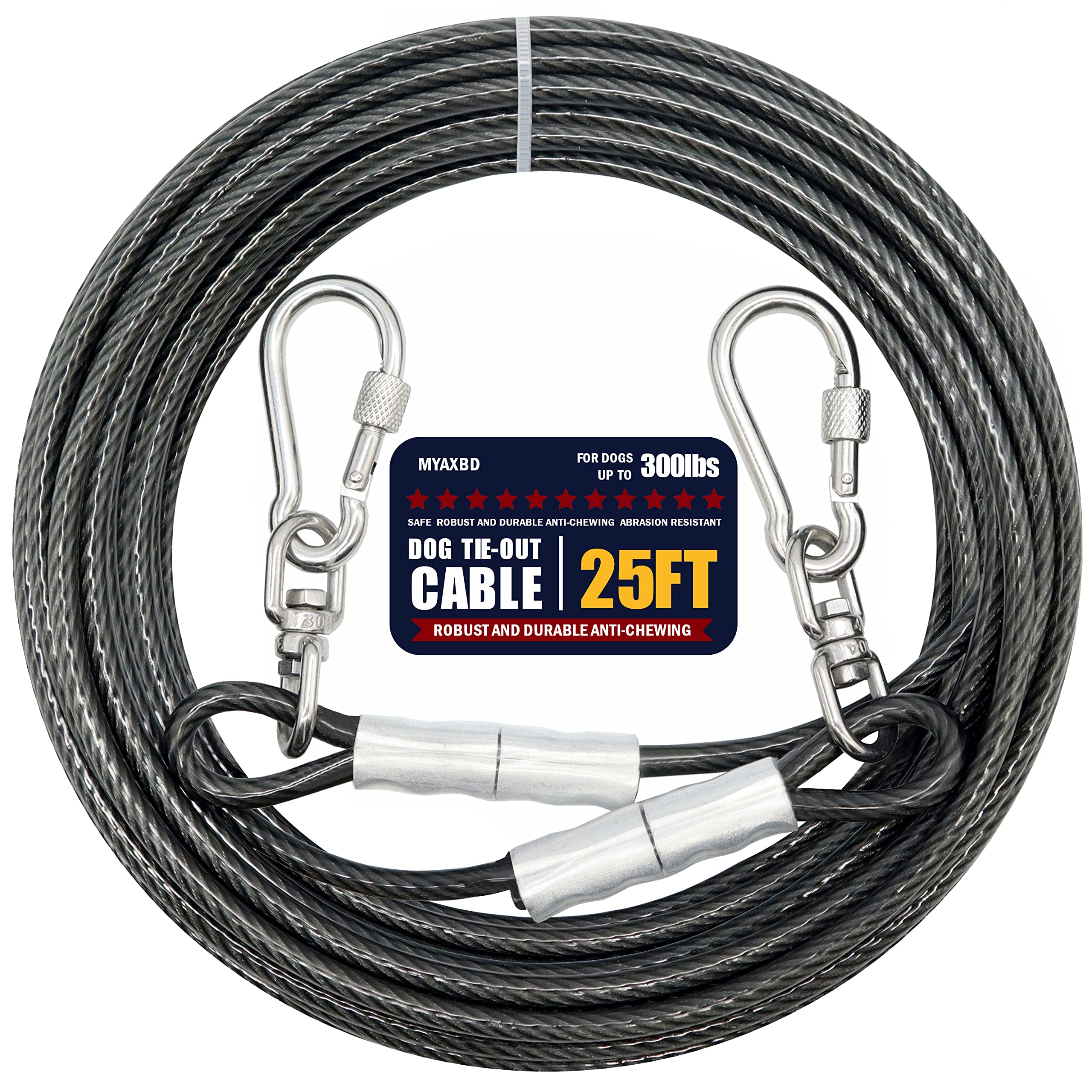 MYAXBD 25FT Heavy Duty Dog Tie Out Cable - Chew Proof Dog Chain & Lead for Large Dogs, Tangle-Free Outdoor Training & Yard Use (
