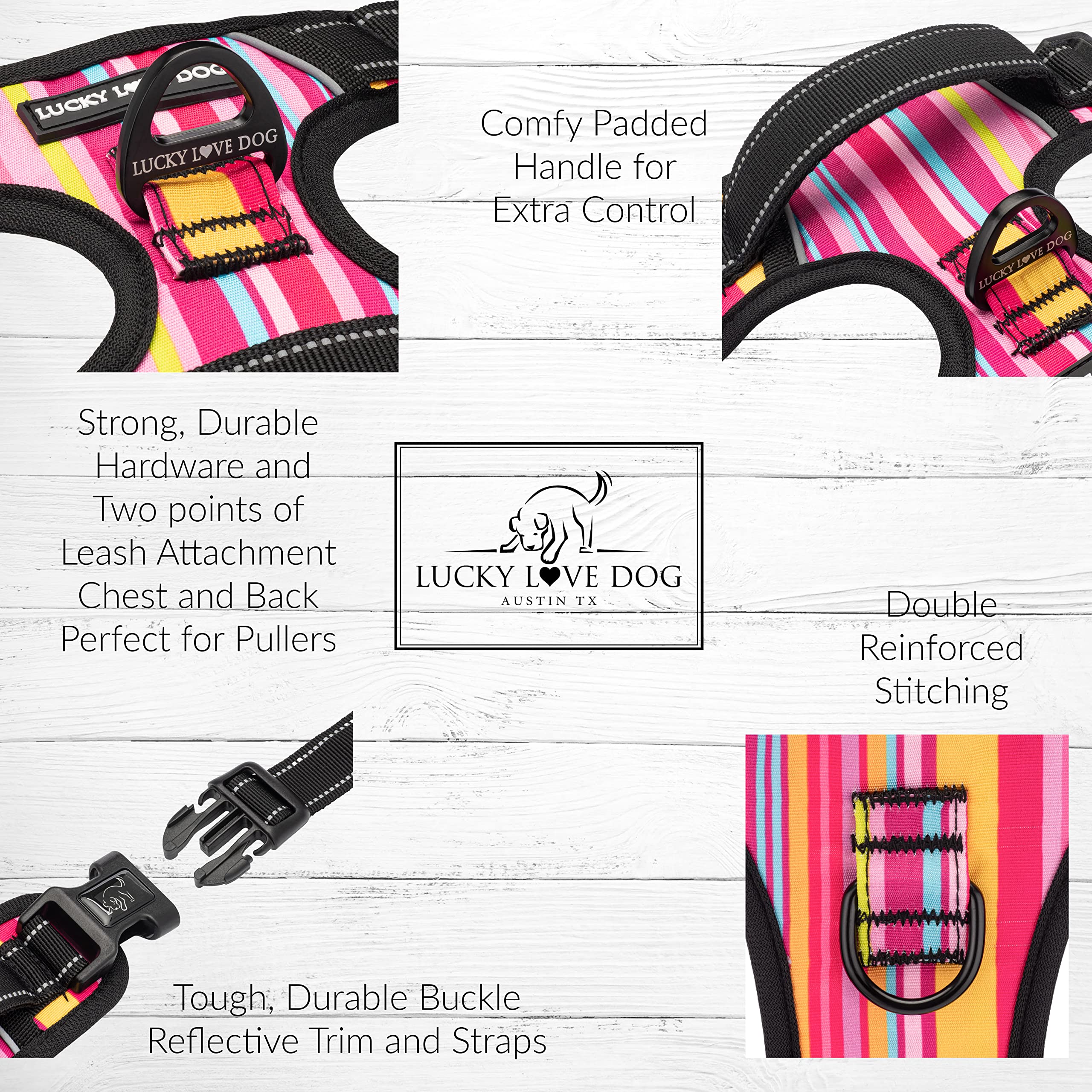 Lucky Love Dog, Summer Stripes Dog Harness, Easy To Walk, Yellow, Pink, Blue Summer No Pull Dog Harness - (L/Xl Molly Harness)