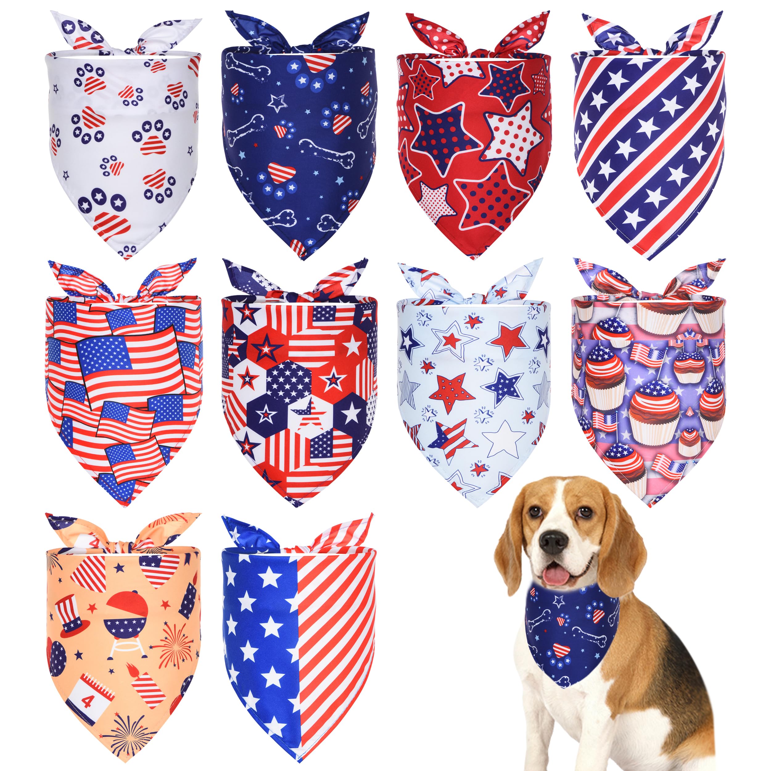 Jpgdn 10Pcs 4Th Of July Dog Bandanas American Flag Stars And Stripes Patriotic Balloons Pattern For Medium Boys Girls Independen