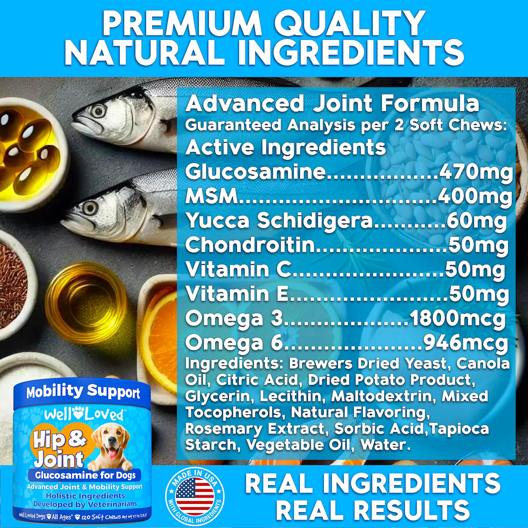 Well Loved Glucosamine for Dogs - Joint Supplement for Dogs, Made in USA, Vet Developed, Glucosamine Chondroitin, Hip and Joint