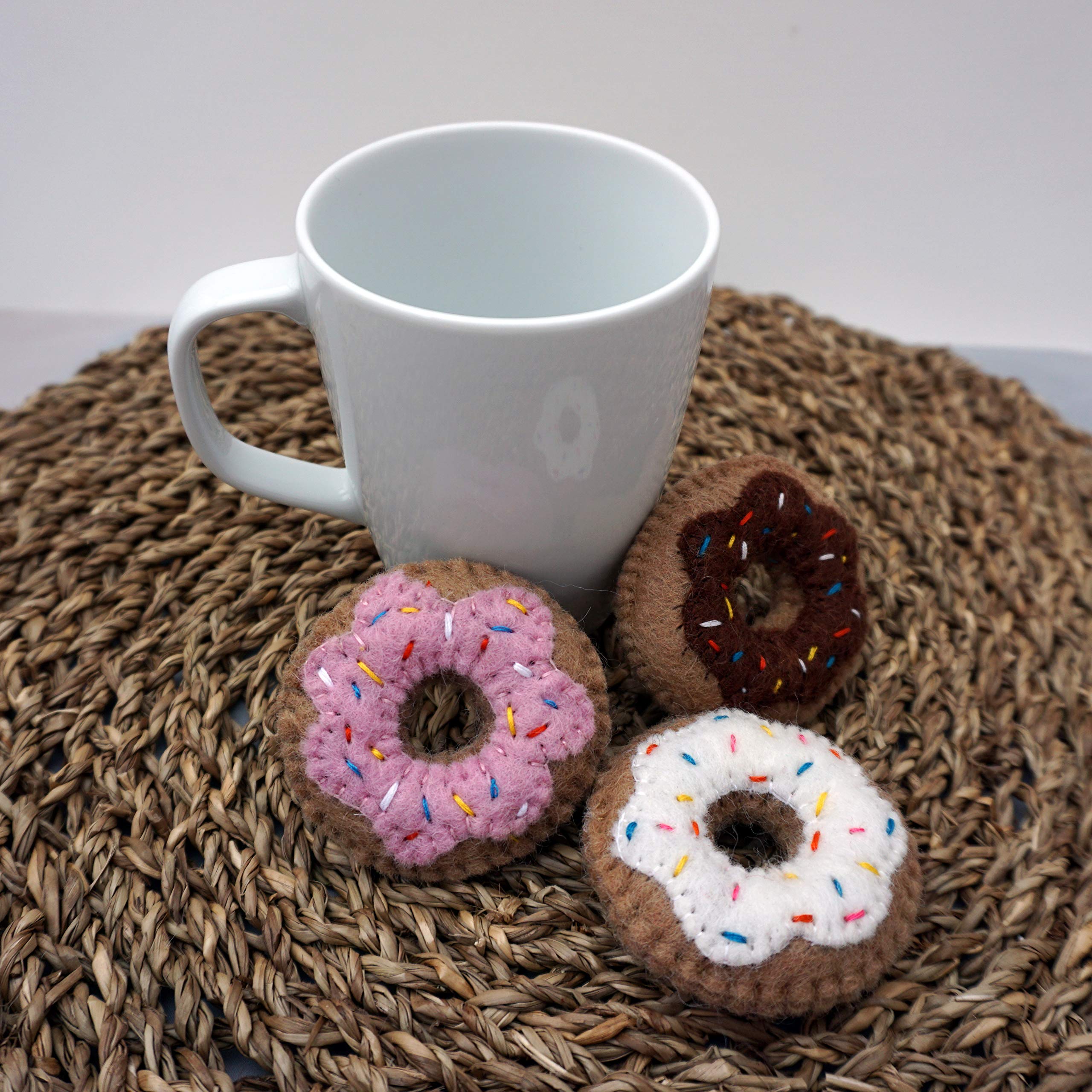 Mokoboho Set Of 3 Mini Donut Toys For Cats And Kittens 100% Wool Felt Handmade In Nepal