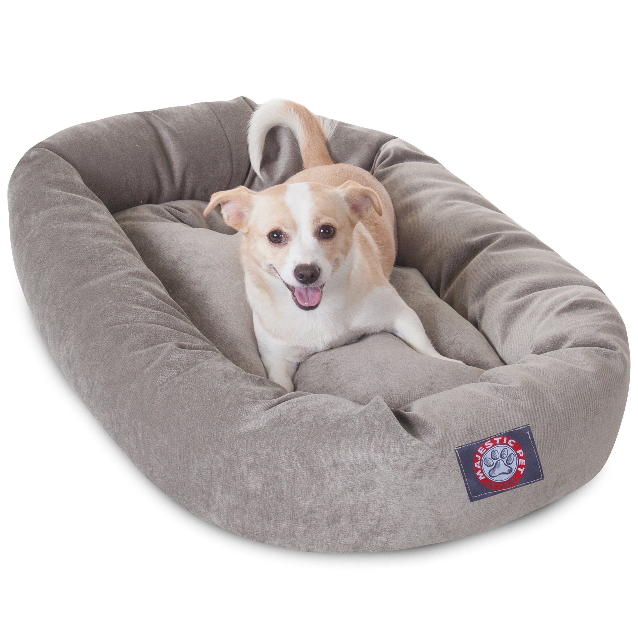 Majestic Pet 32 Inch Micro Velvet Calming Dog Bed Washable – Cozy Soft Round Dog Bed With Spine For Head Support - Fluffy Donut Dog Bed 32X23X7 (Inch) – Round Pet Bed Medium - Vintage