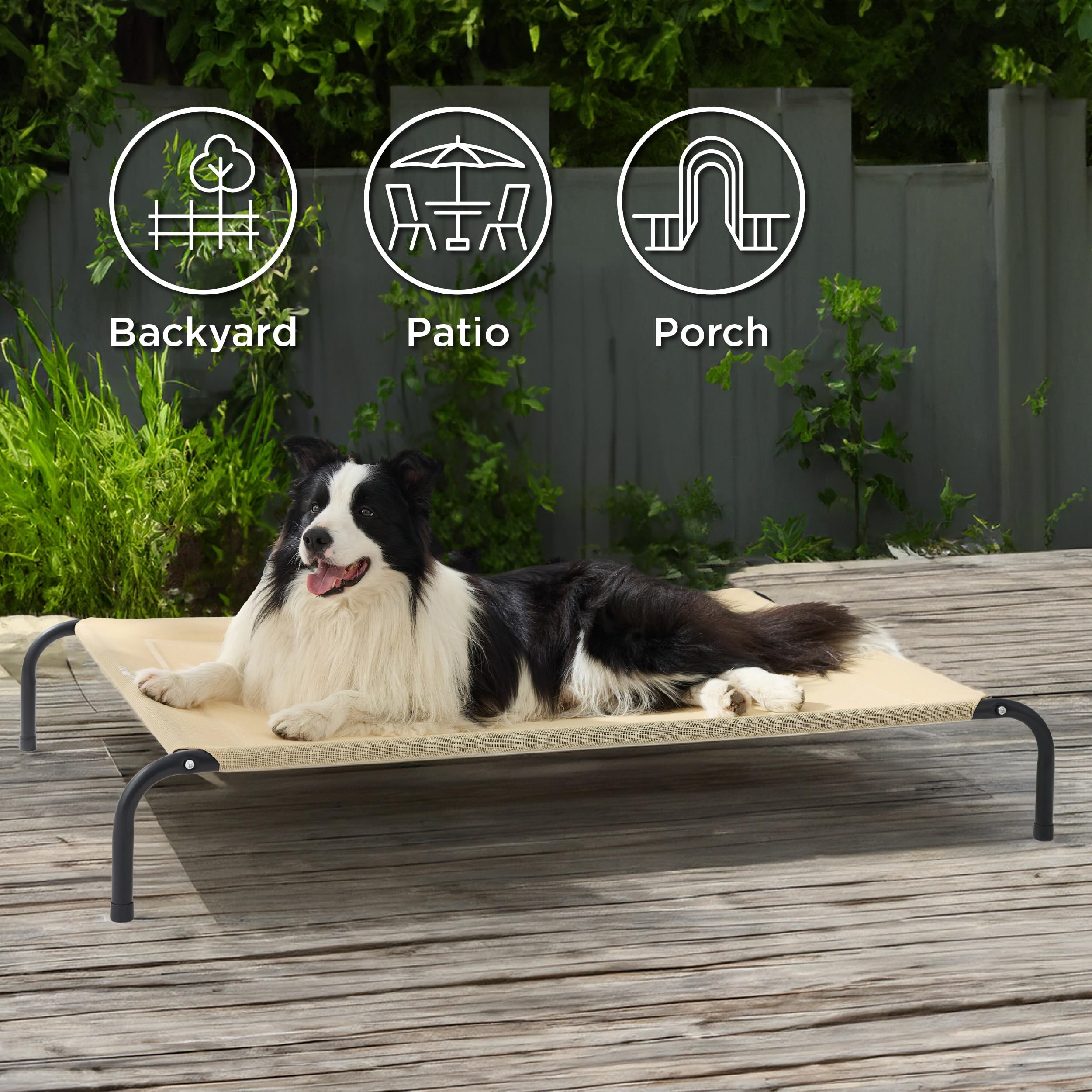 Bedsure Elevated Raised Cooling Cots Bed For Large Dogs, Portable Indoor & Outdoor Pet Hammock With Skid-Resistant Feet, Frame W