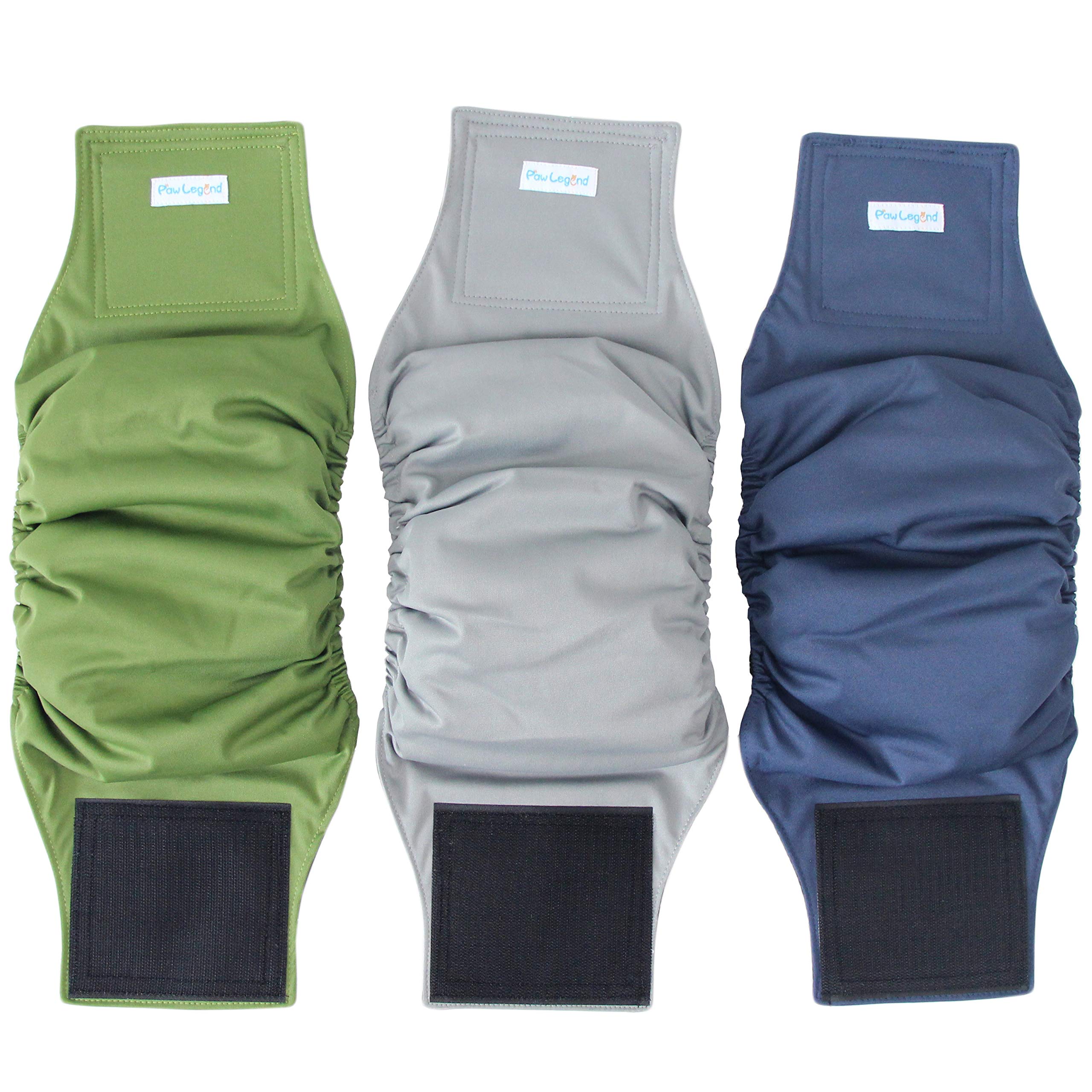 Paw Legend Washable Dog Belly Band Wrap Diapers For Male Dog  High Absorbing Puppy & Doggy Diapers Male (3 Pack,Army,Grey,Navy,S