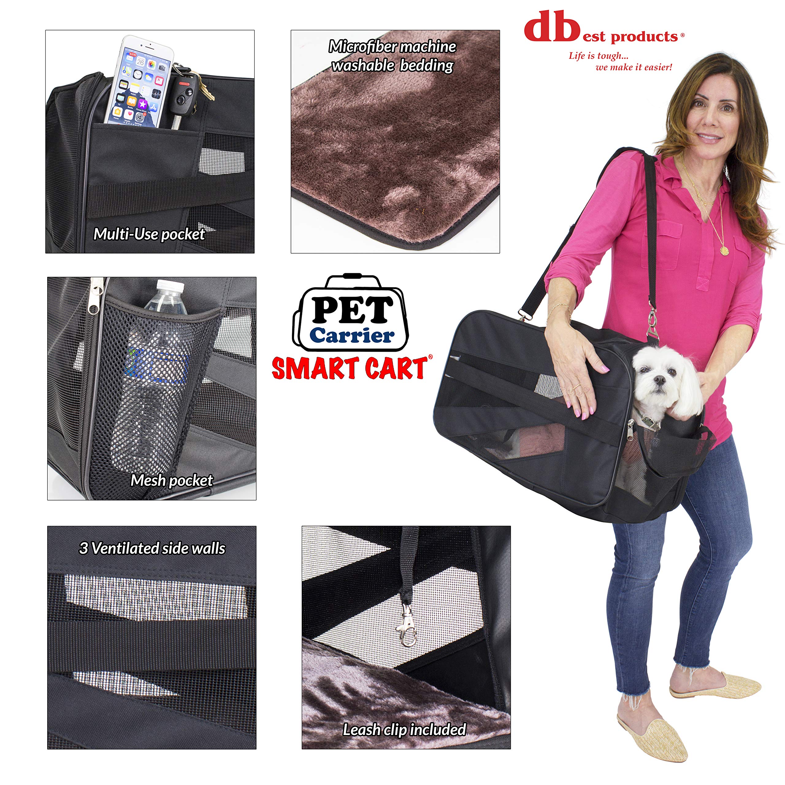 dbest products Pet Smart Cart Carrier, Medium, Black, Soft-Sided, Airline Approved Travel Bag, Model 08-093