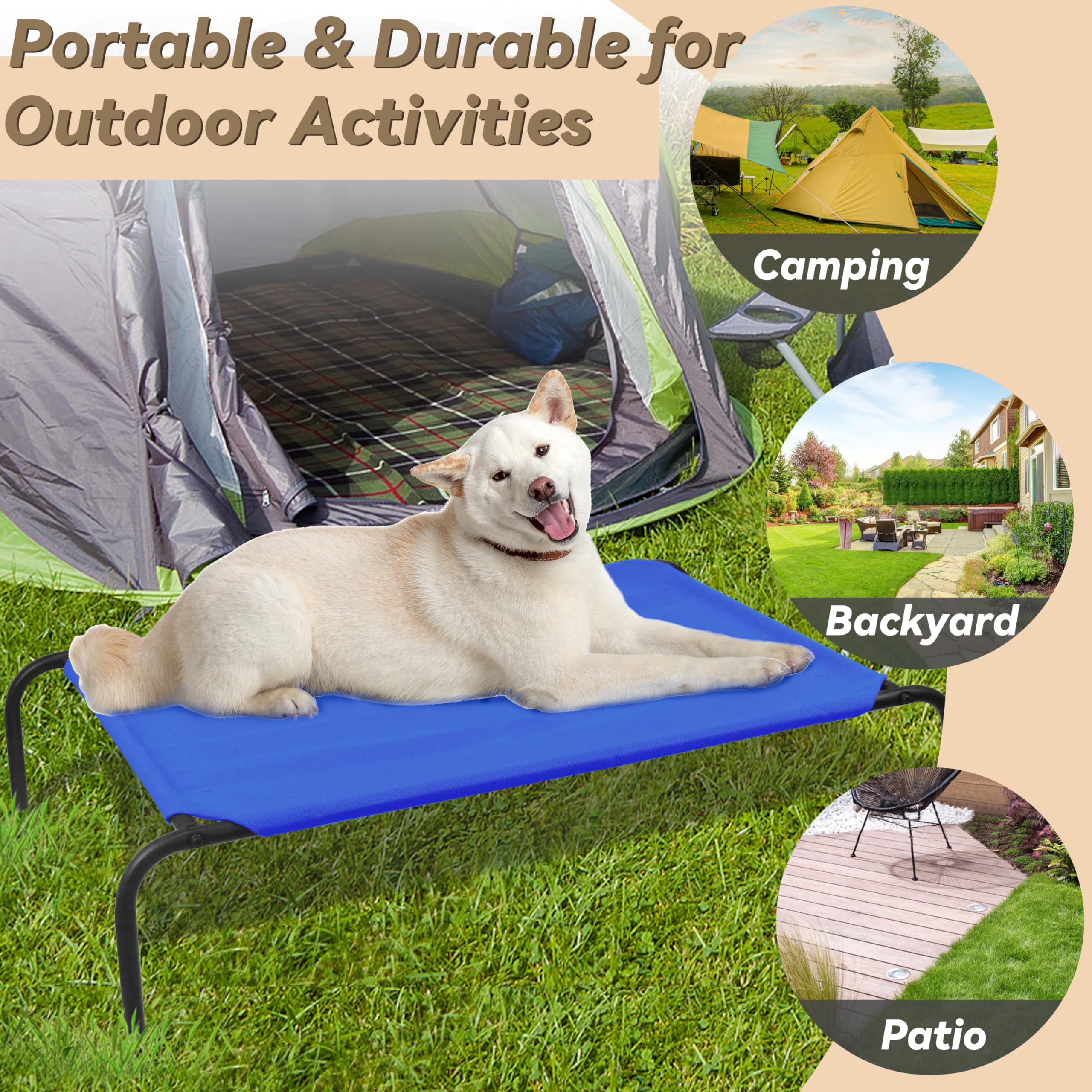 Phyex Heavy Duty Steel-Framed Portable Elevated Pet Bed, Elevated Cooling Pet Cot, 50.5'' L X 30.5'' W X 7.8'' H(L, Blue)