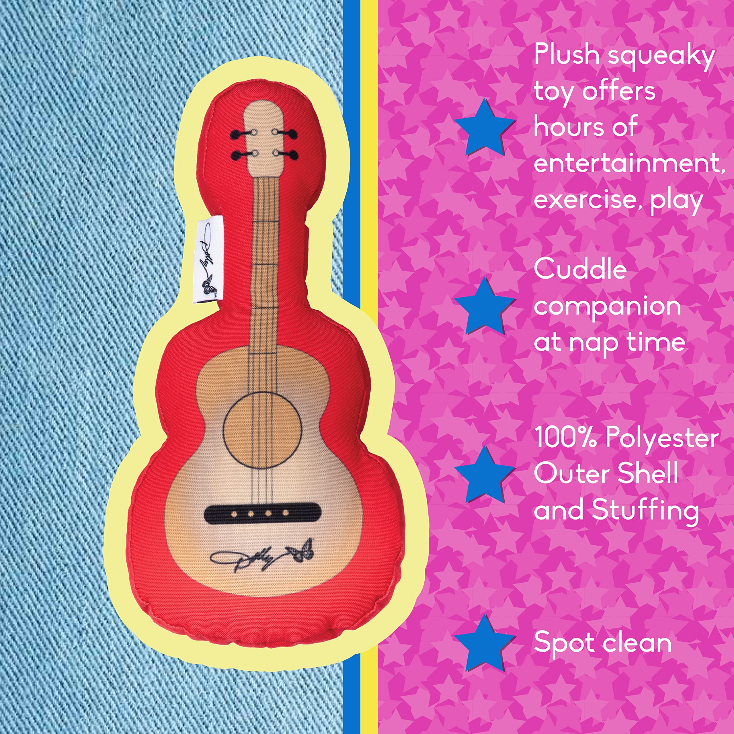 Doggy Parton Red Dolly's Guitar Toy for All Breed Sizes - Durable Plush Dog Toy, Perfect for Playtime and Fetch