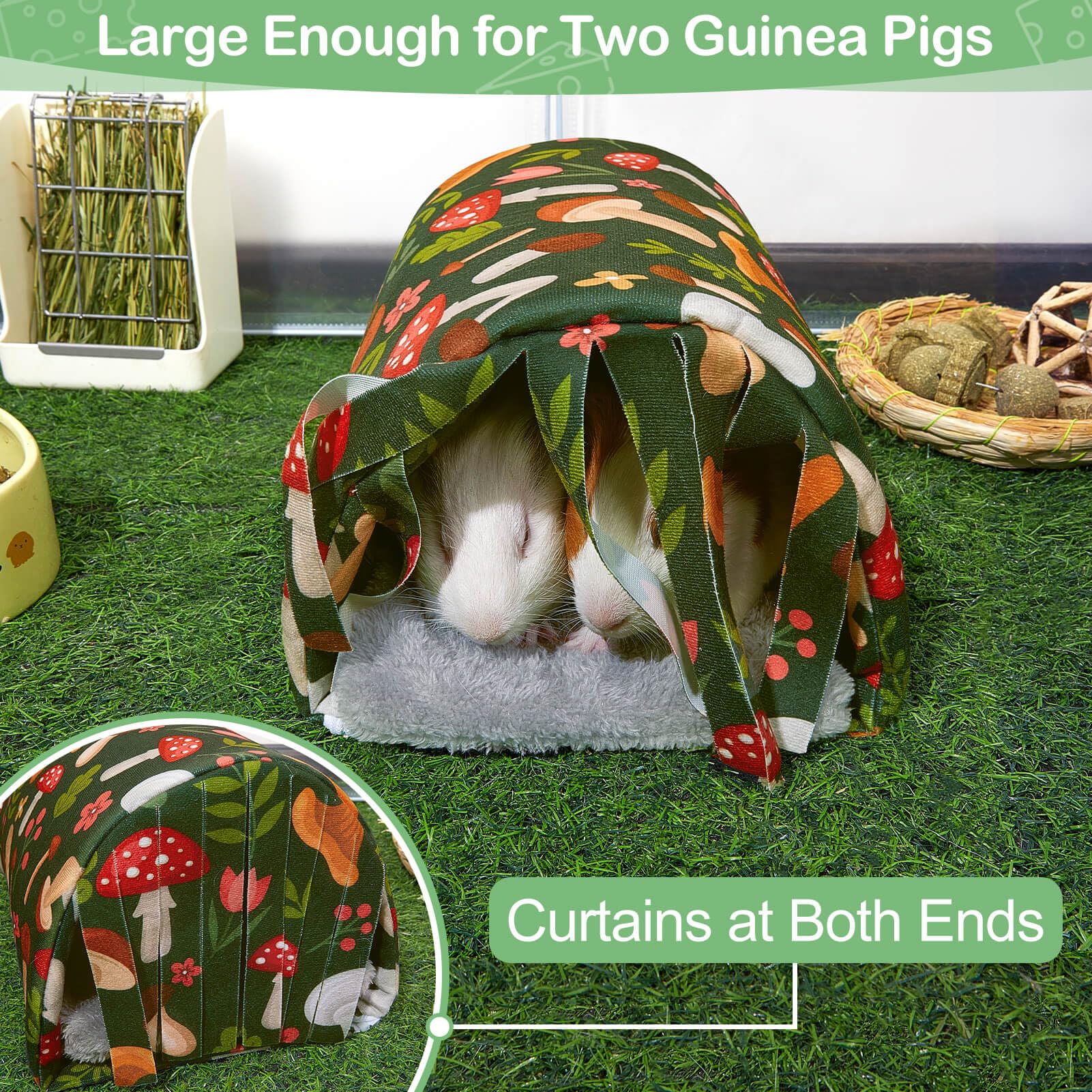 Washable Guinea Pig Tunnel With Curtains - Cozy Hamster Hideout Fit For Small Animals - Soft Accessories For Hamster/Chinchilla/